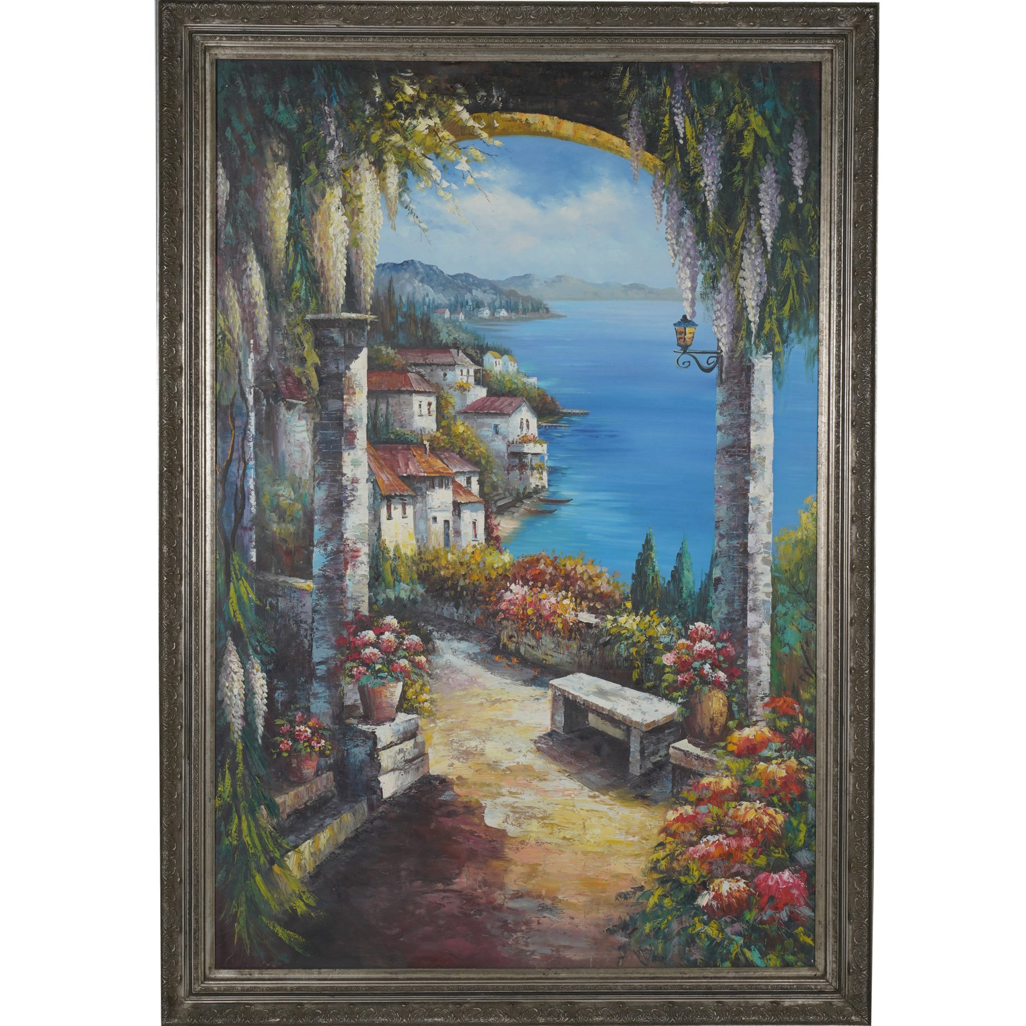 Large Mediterranean Coastal Scene Painting