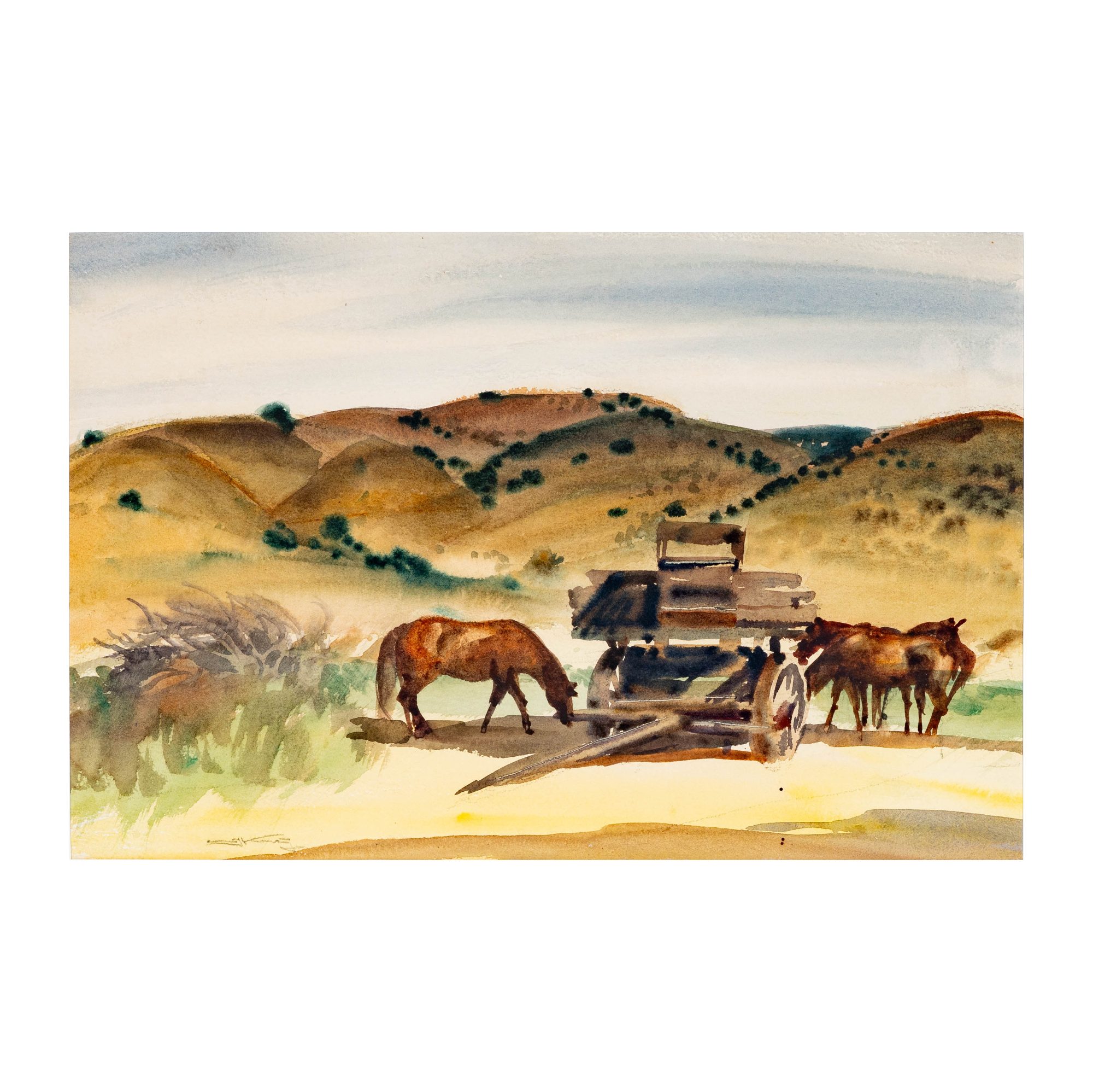 Emil Kosa, Jr. (1903-1968); Watercolor of Old Wagon and Horses