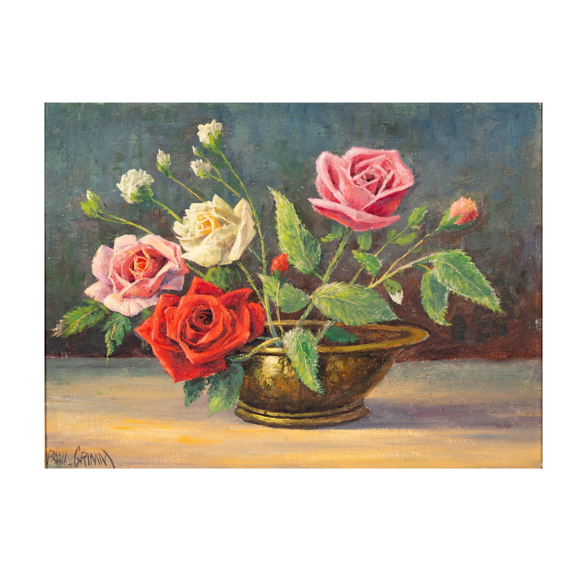 Paul Grimm, (1891-1974): Roses in Brass Bowl
