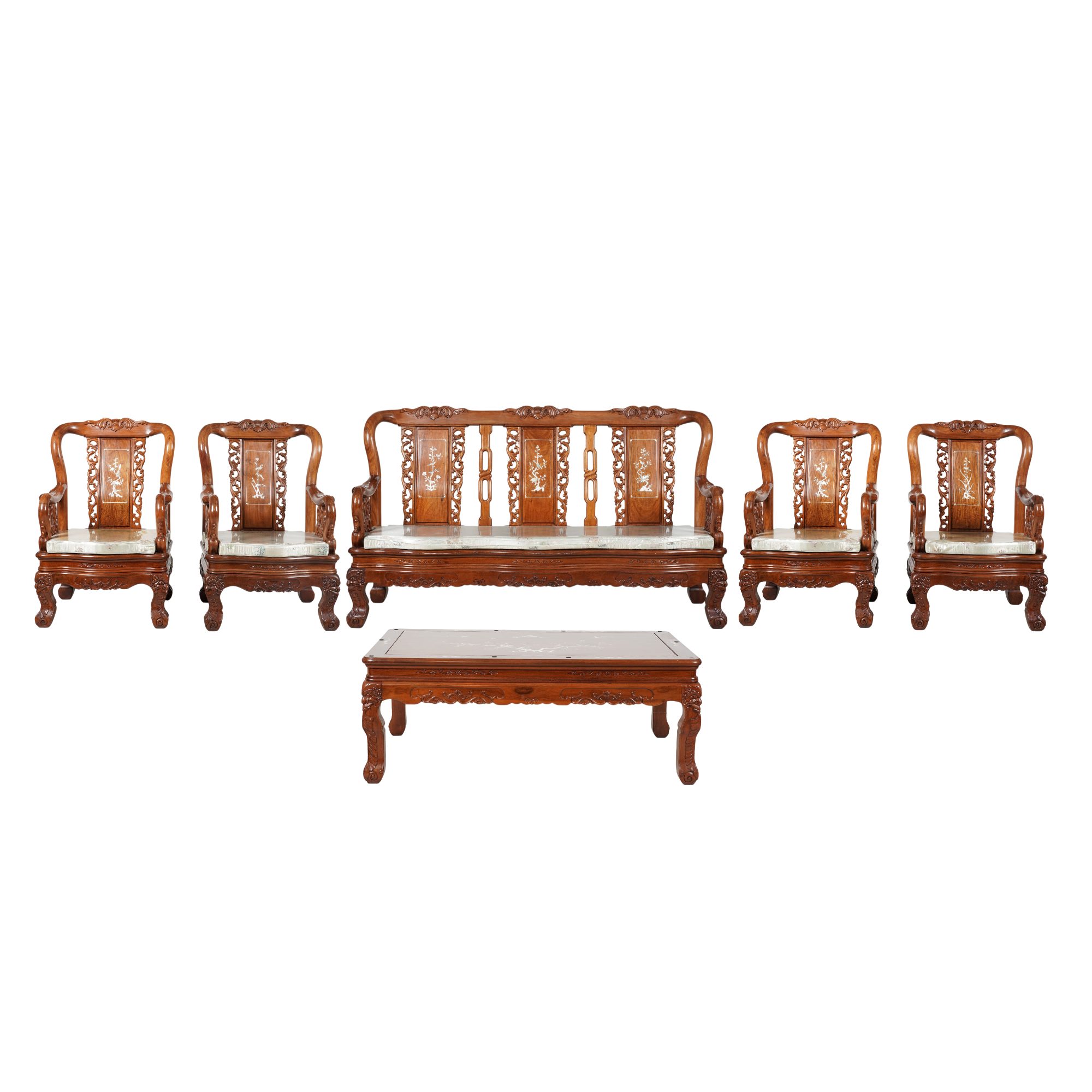 Chinese Carved Wood Six-Piece Living Room Suite