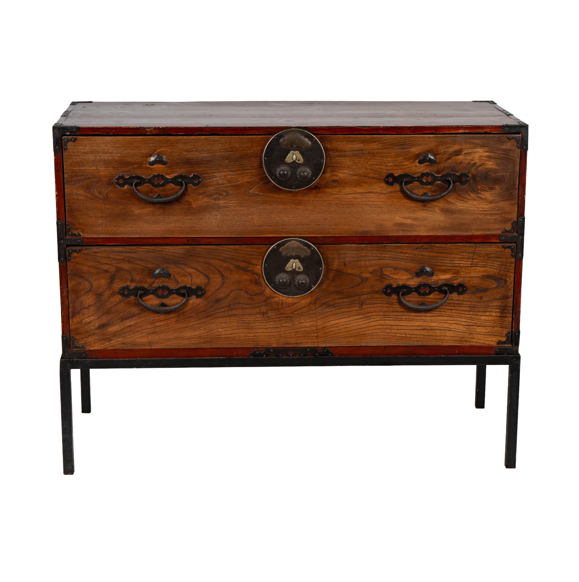 Japanese Two Drawer Tansu Cabinet on Metal Stand