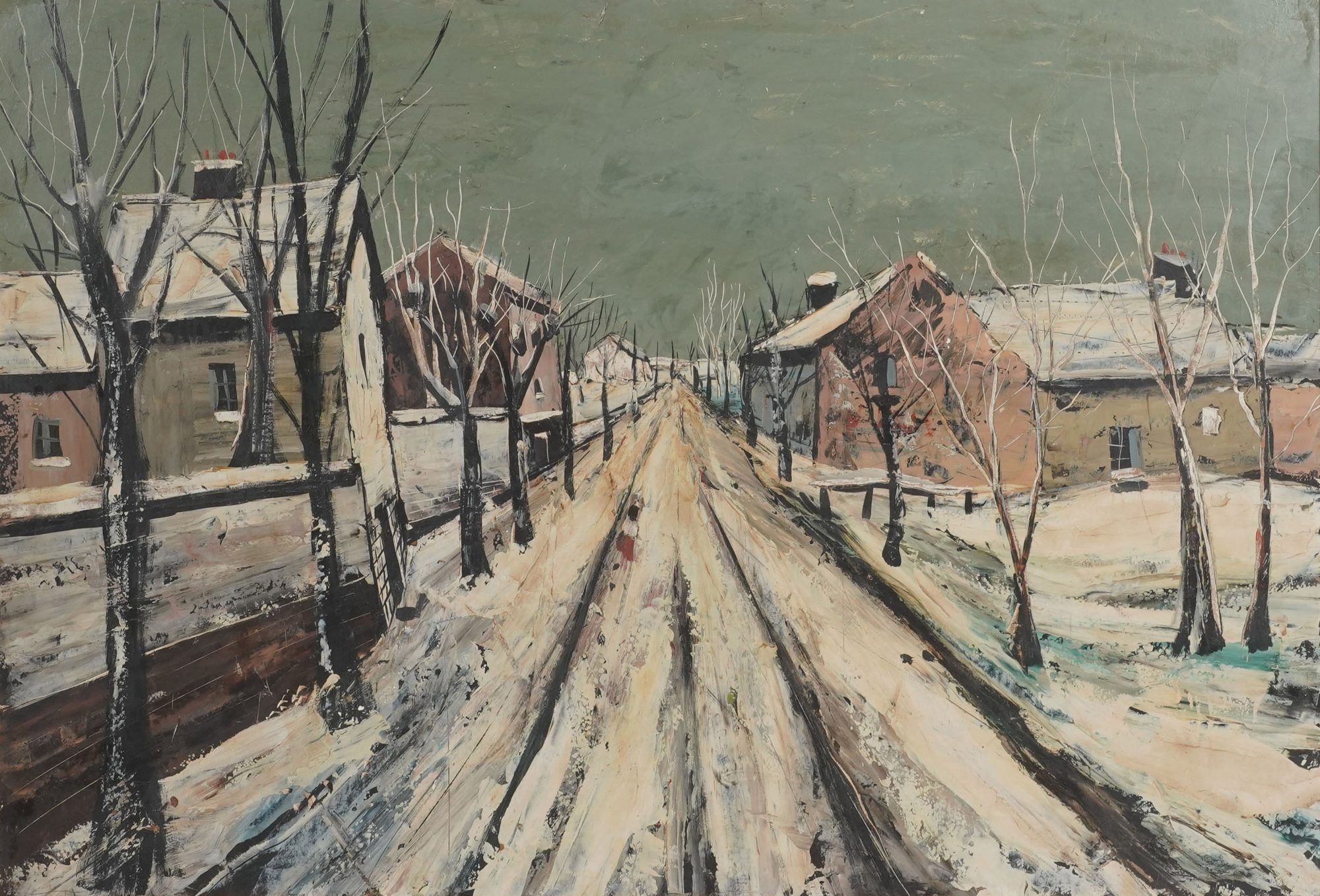 Charles Levier (FRENCH, 1920–2003): Winter Street Scene
