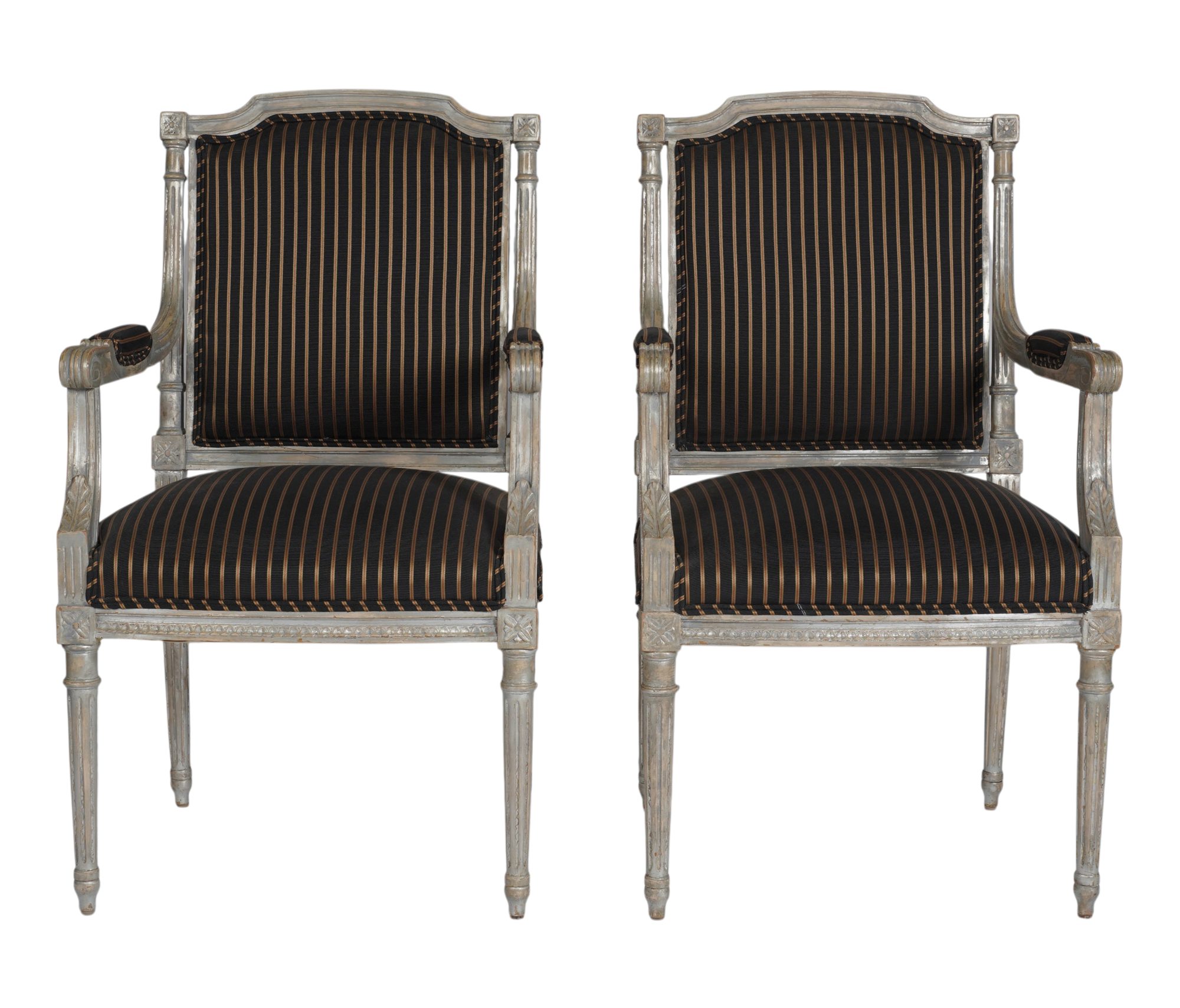 Pair of Louis XVI-Style Striped Upholstered Armchairs