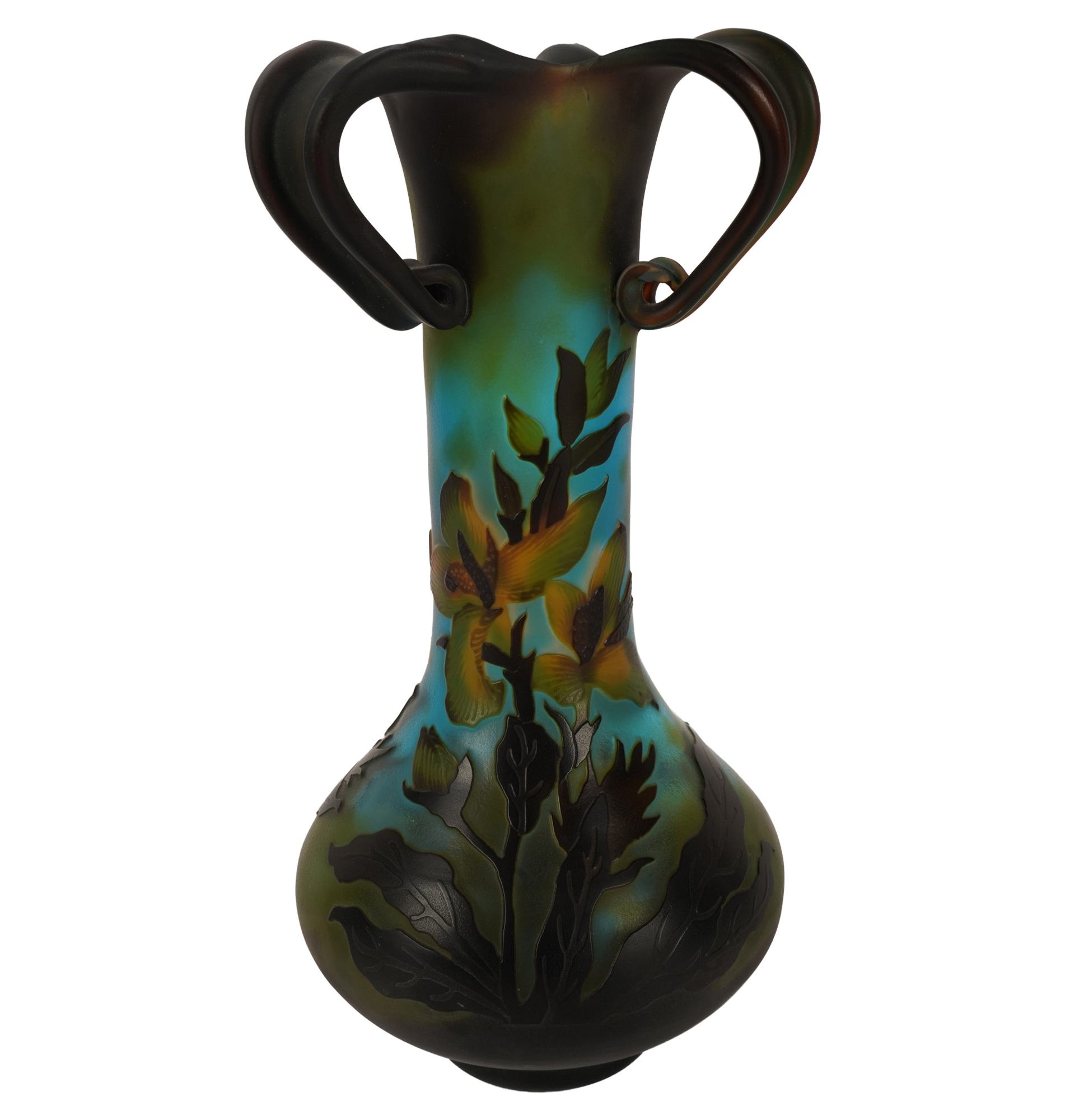 Signed Daum Nancy-Style Three Handle Vase