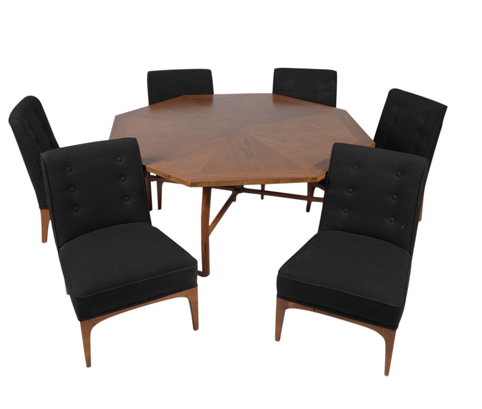 Octagonal Low Game Table with Six Slipper Chairs