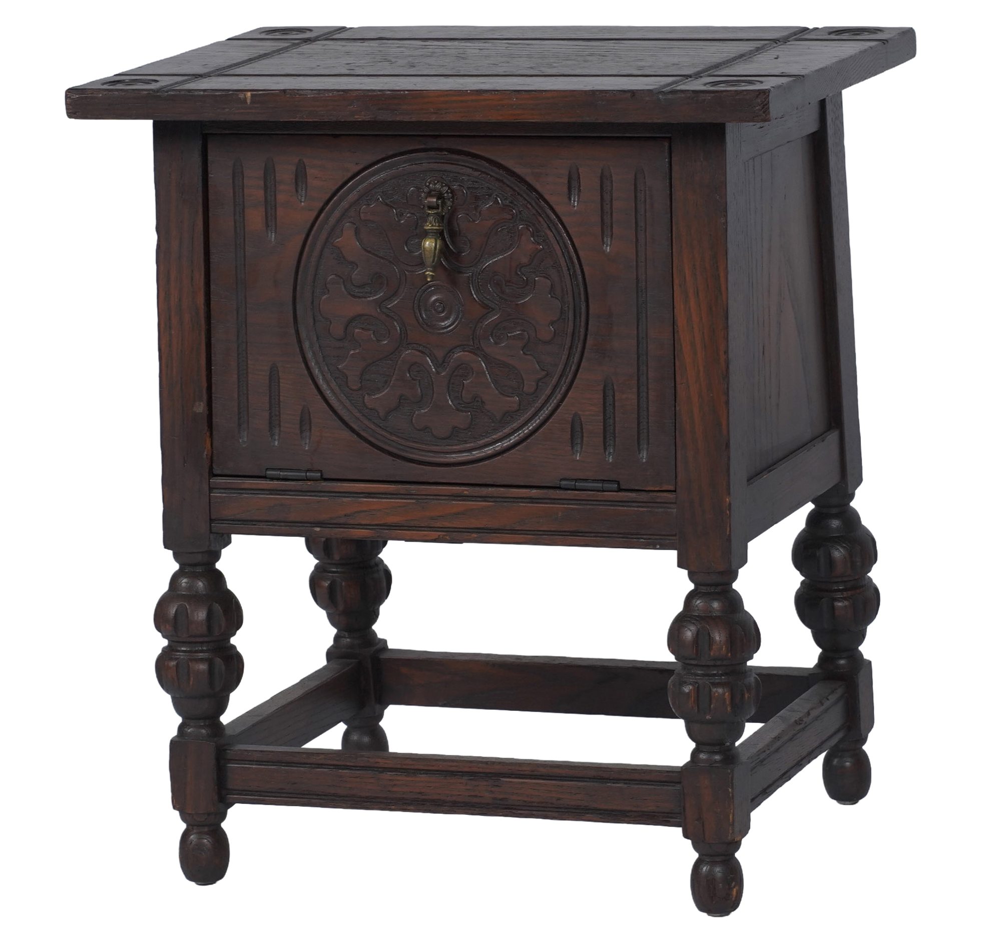 A Diminutive Carved Wood English Style Side Cabinet