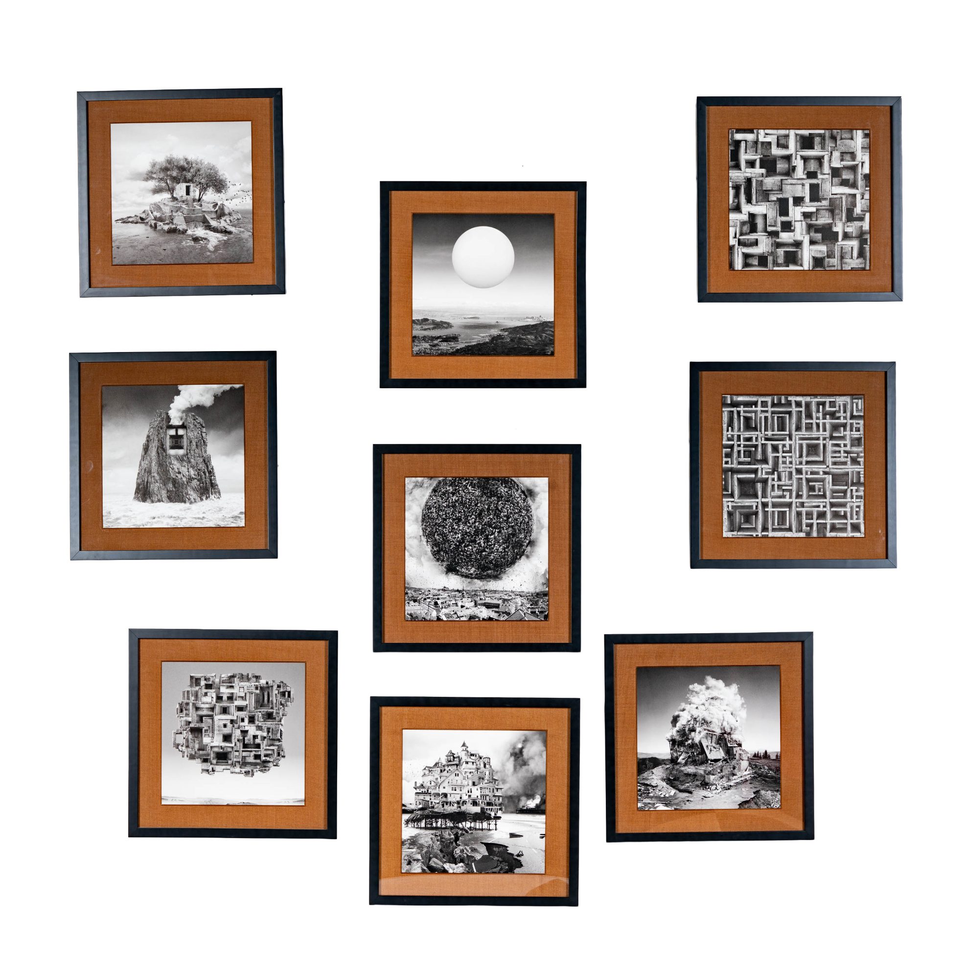 A collection of Nine Photographic Collage Artworks by artist;  Jim Kazanjian