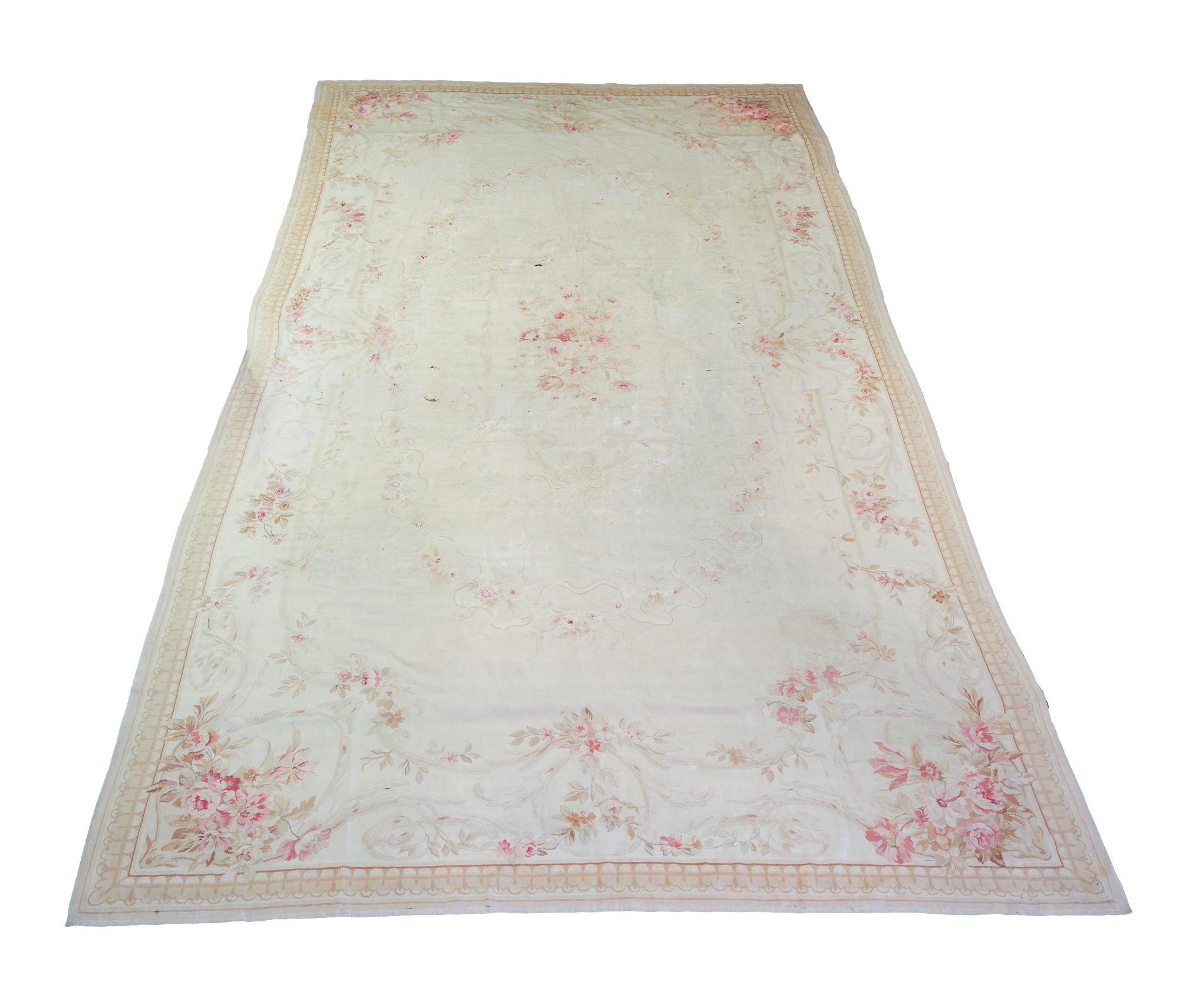 Beige Floral Aubusson Carpet 20' x 10'2"