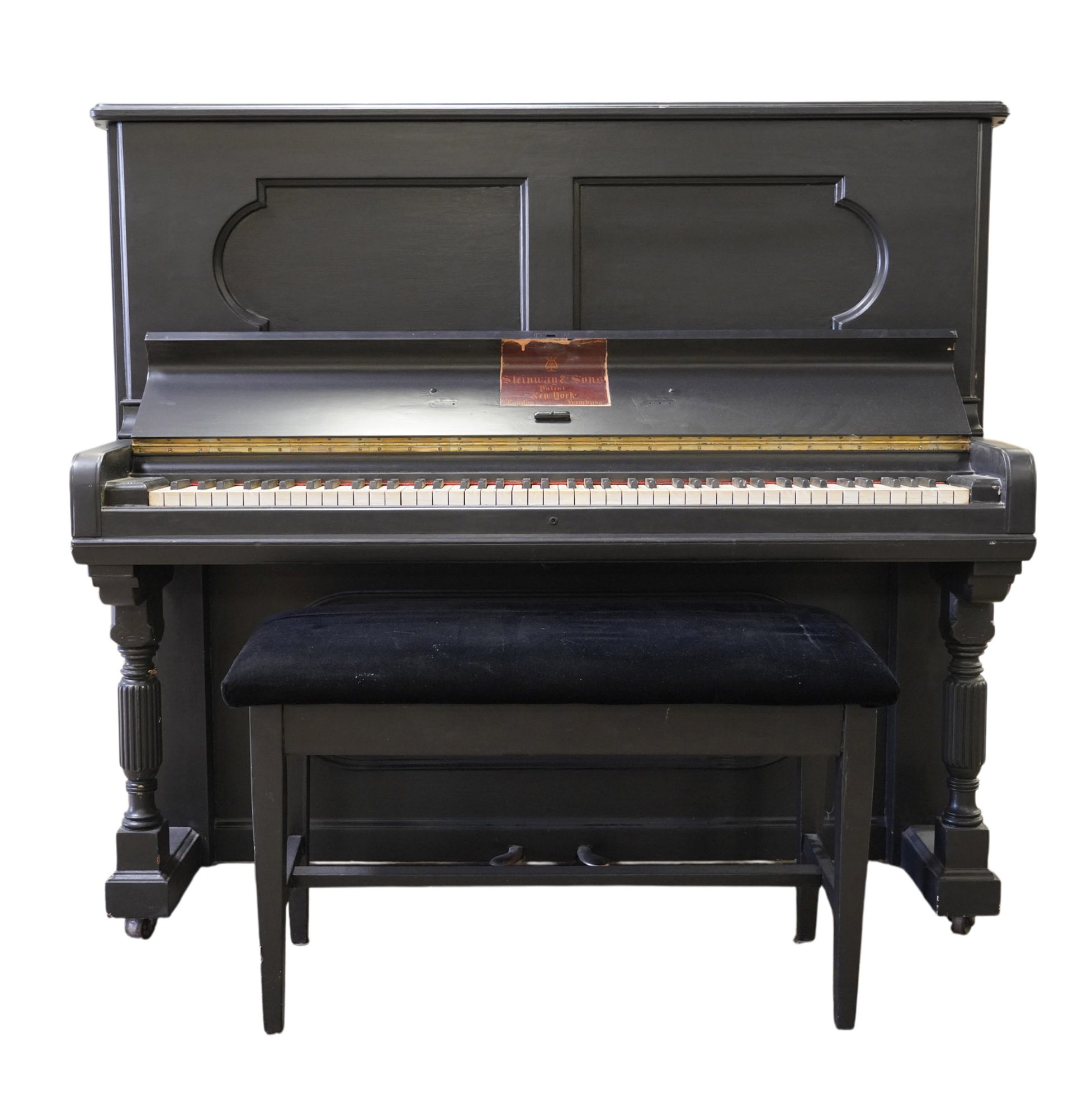 Steinway and Sons Black Painted Upright Piano and Bench