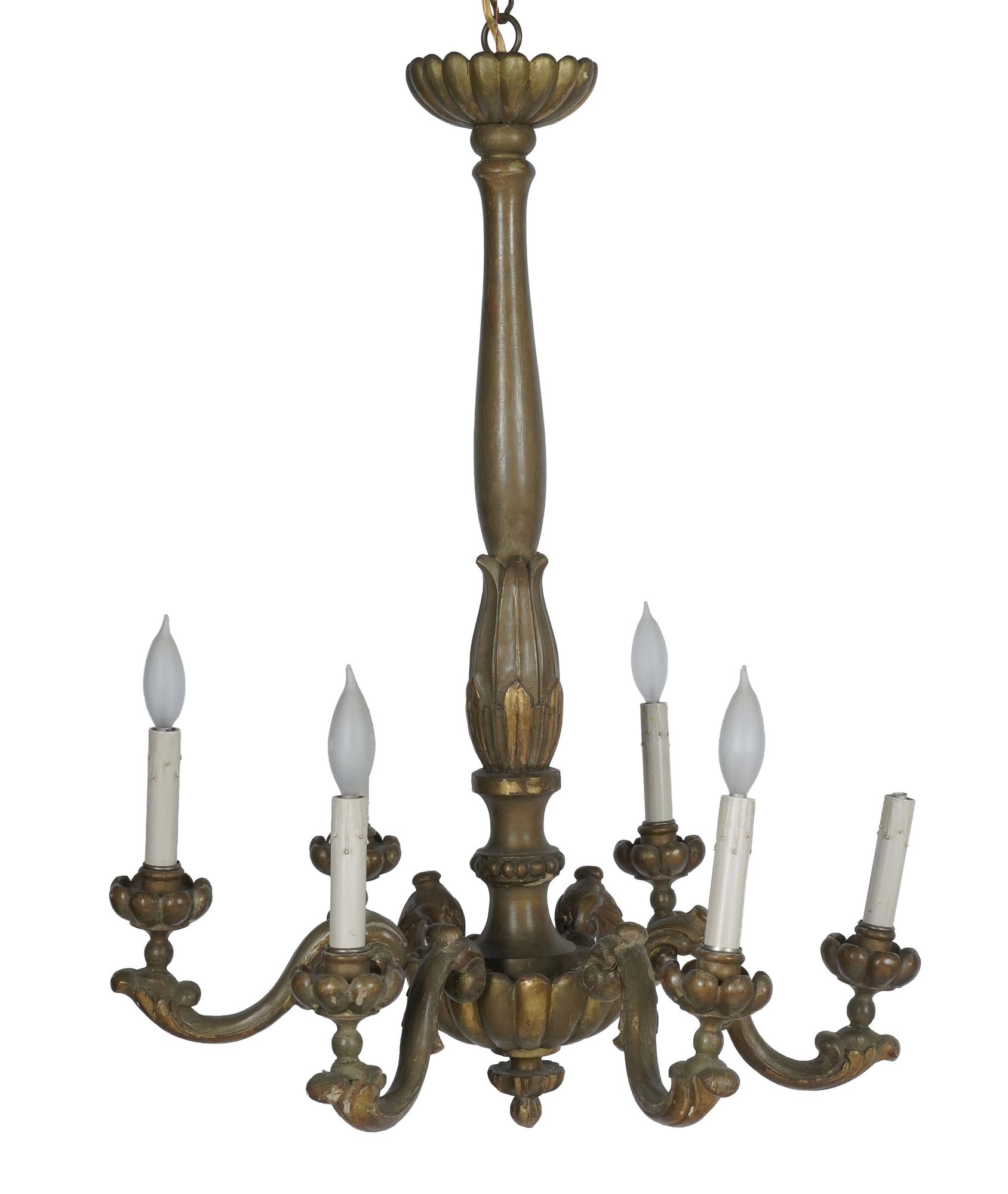 Painted Wood Six Light Chandelier