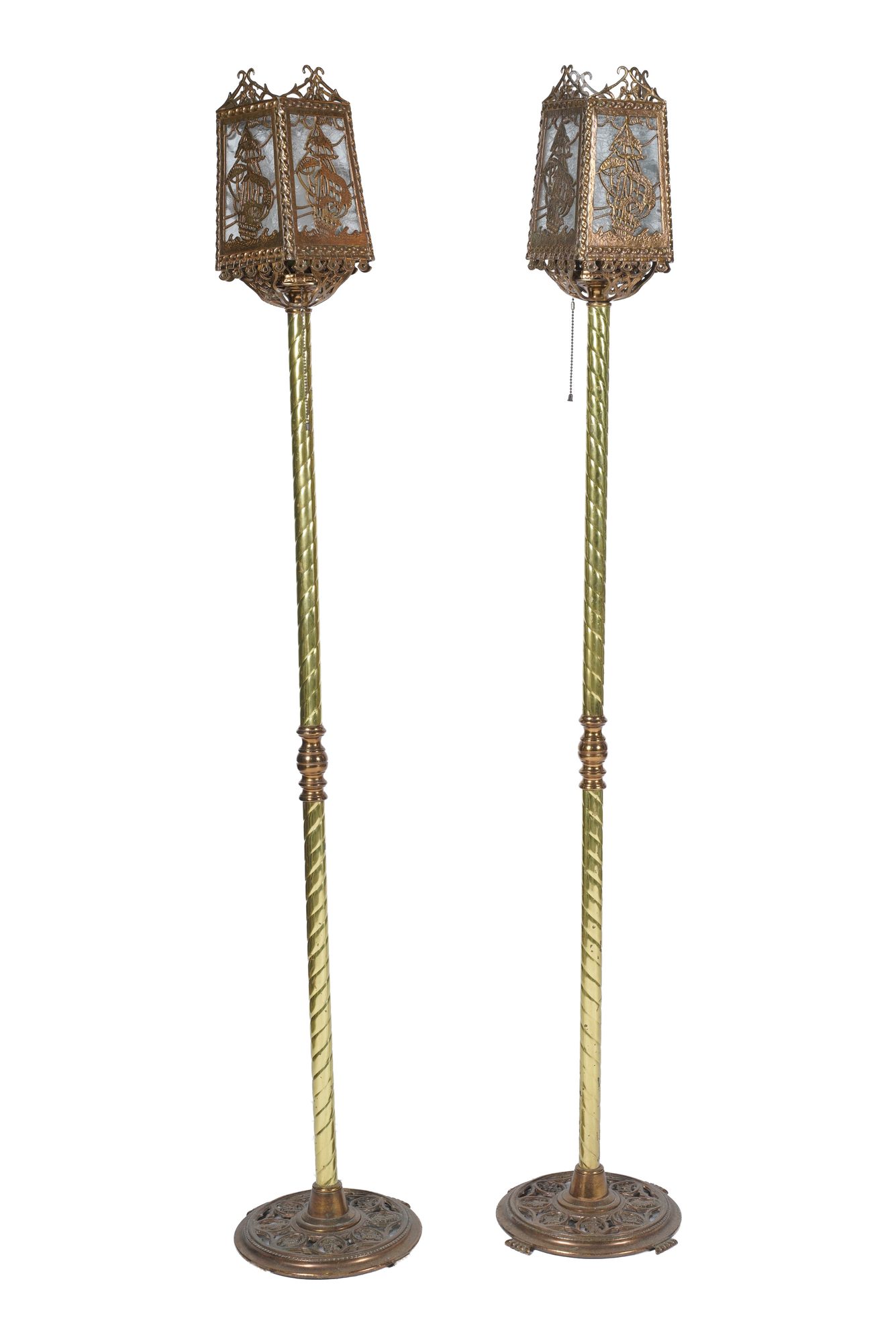 Pair of Brass and Gilt Metal Torchiere Floor Lamps