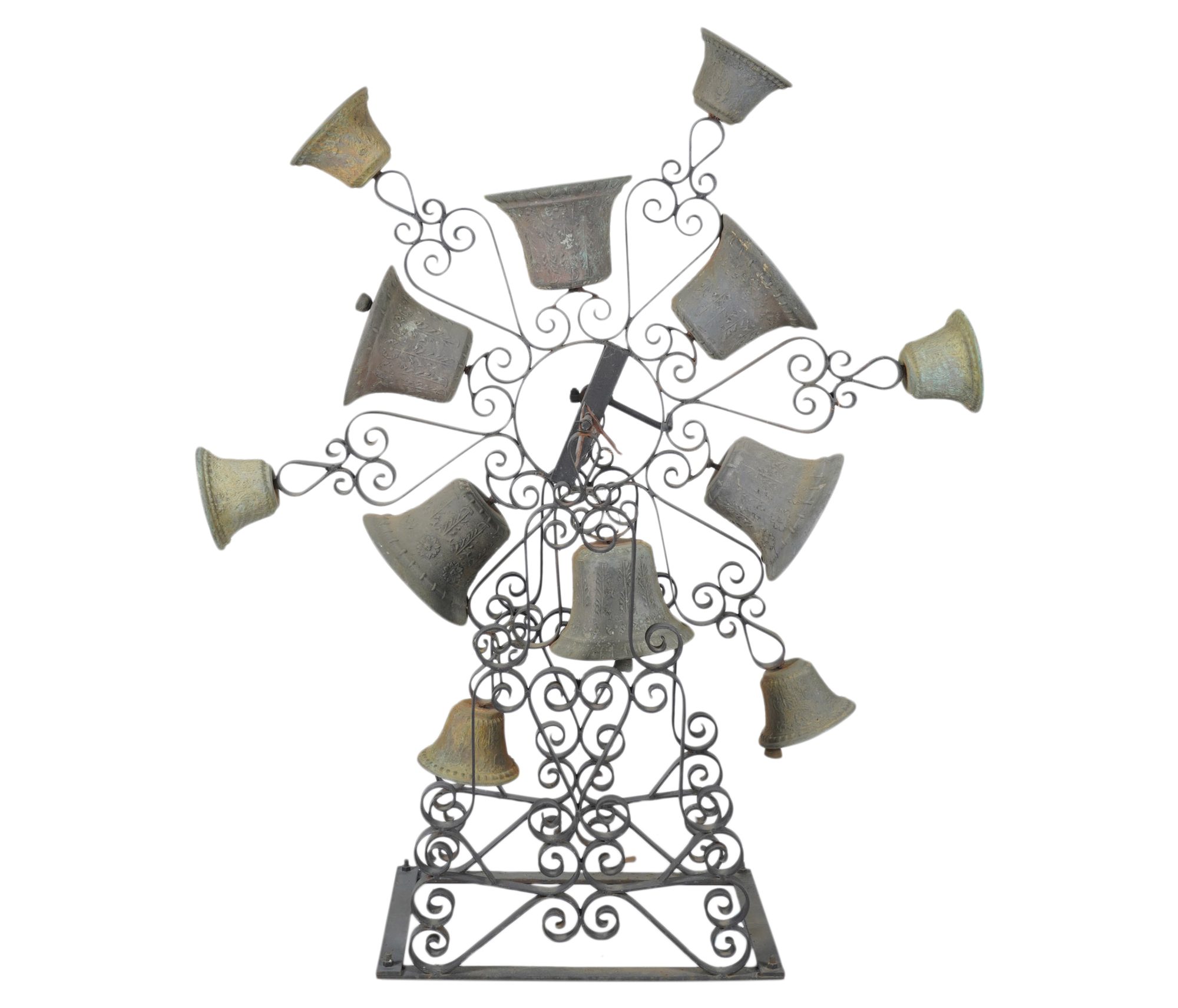 A Multi-Bell Ringer Mounted onto a Rotating Spanish Style Iron Frame