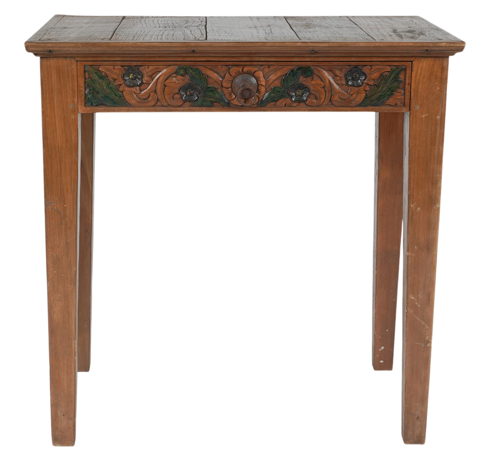 A Monterey Style Wooden Side Table with Carved and Painted Detail