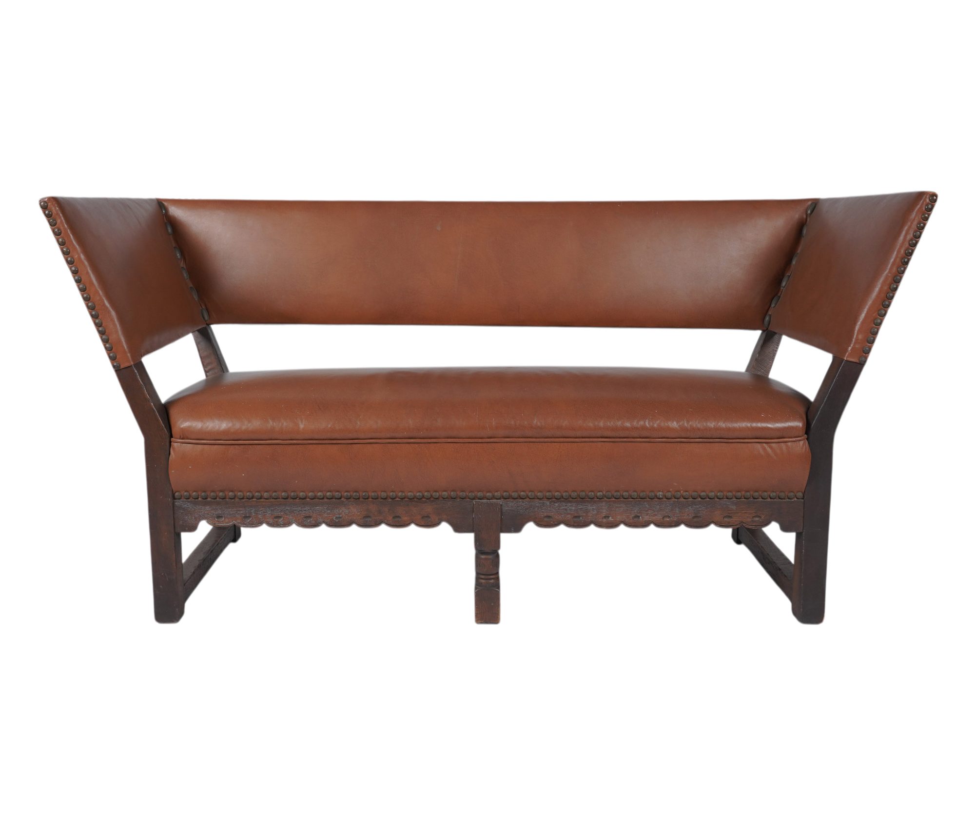 An Oak and Leather Covered Settee