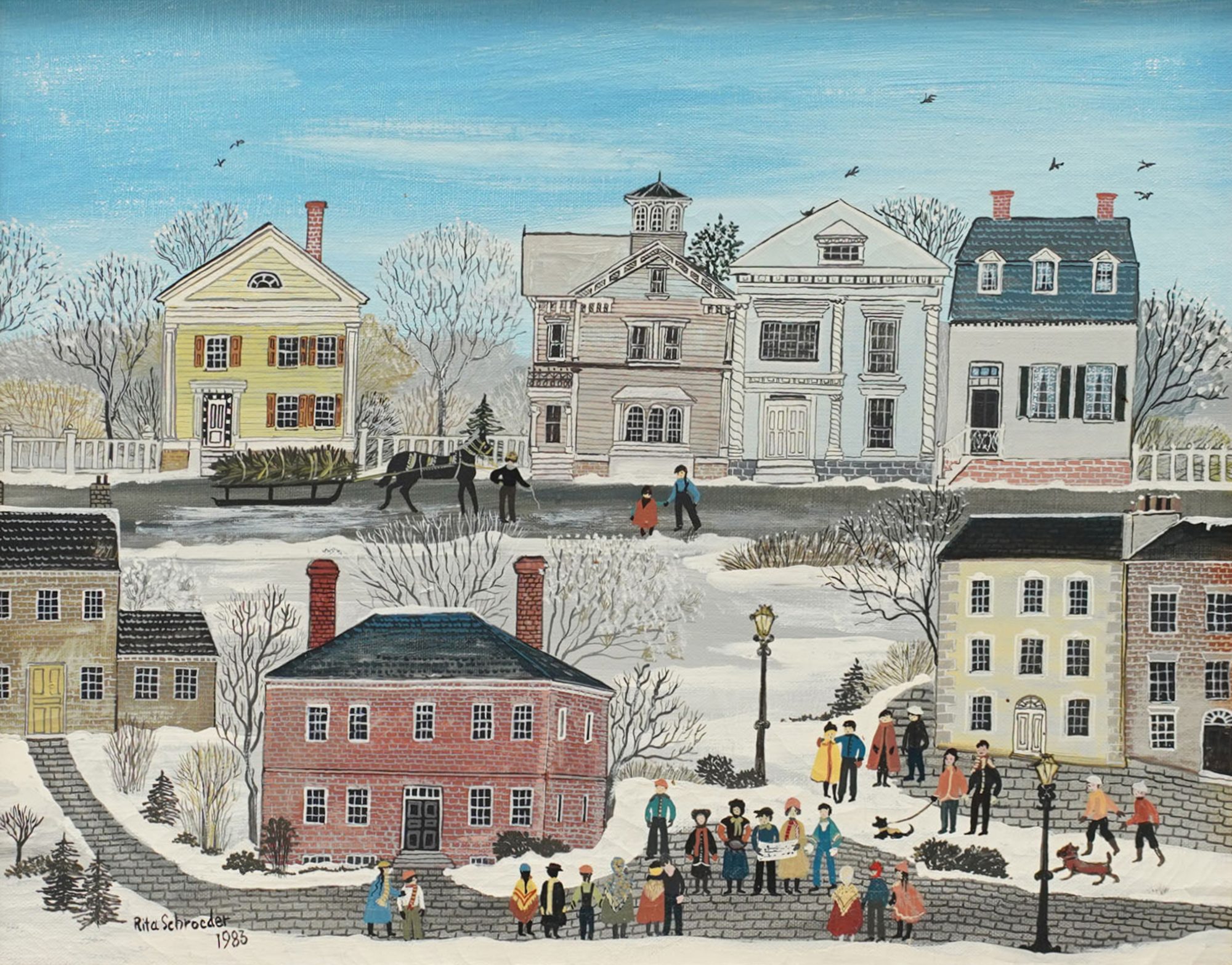 Rita Schroeder (20th Century) Winter Town Scene