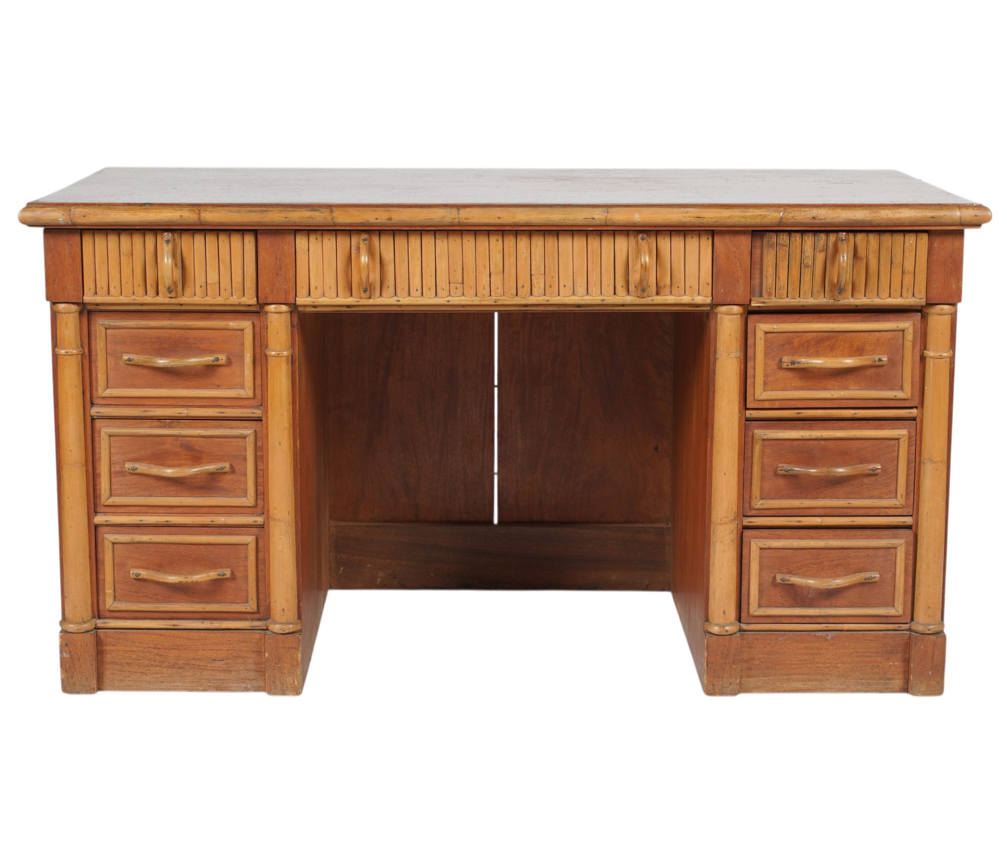 A Faux Bamboo Double Pedestal Style Desk