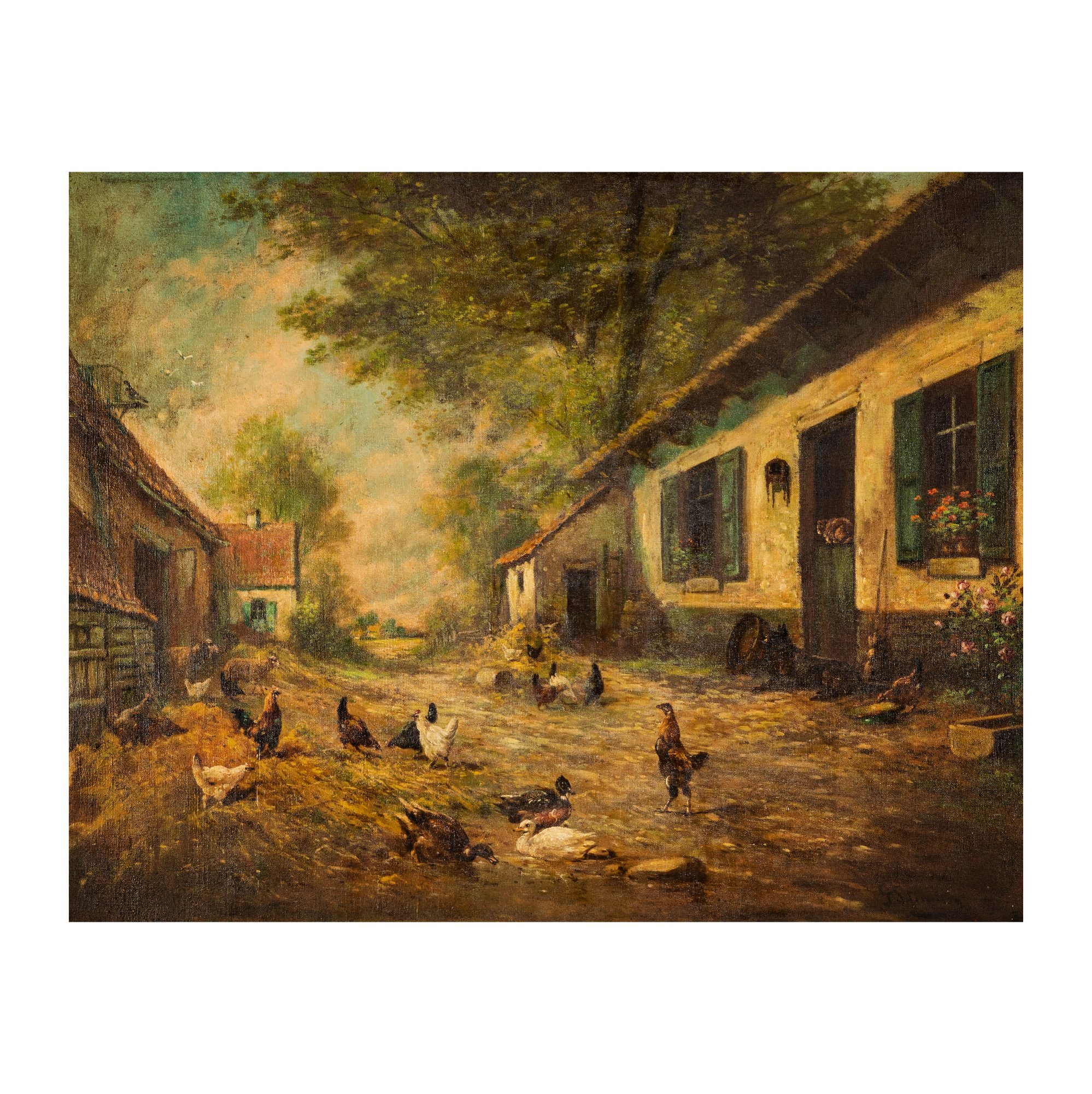 19th Century Village Scene Painting