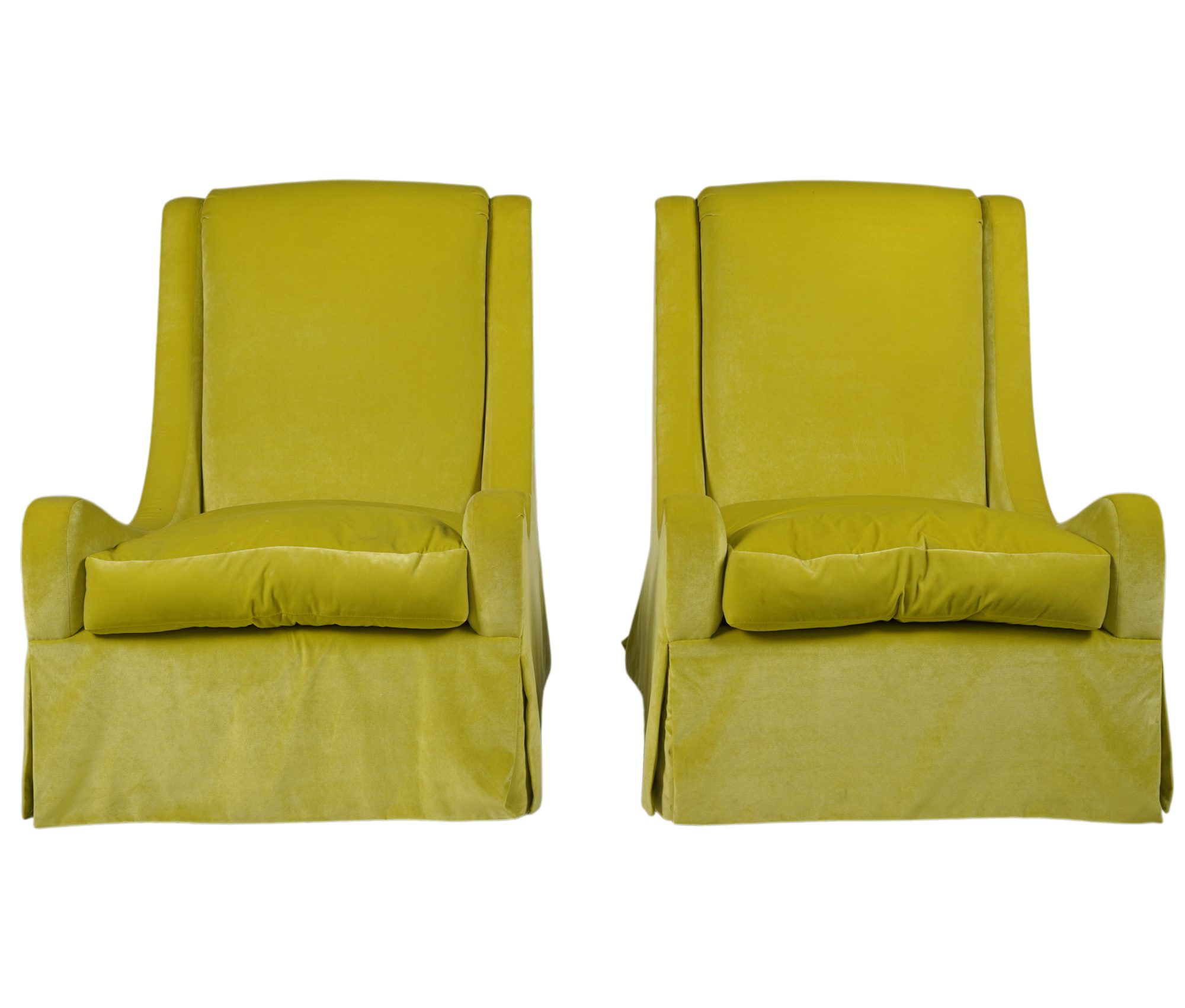 A Pair of Lime Green Upholstered Swivel Lounge Chairs