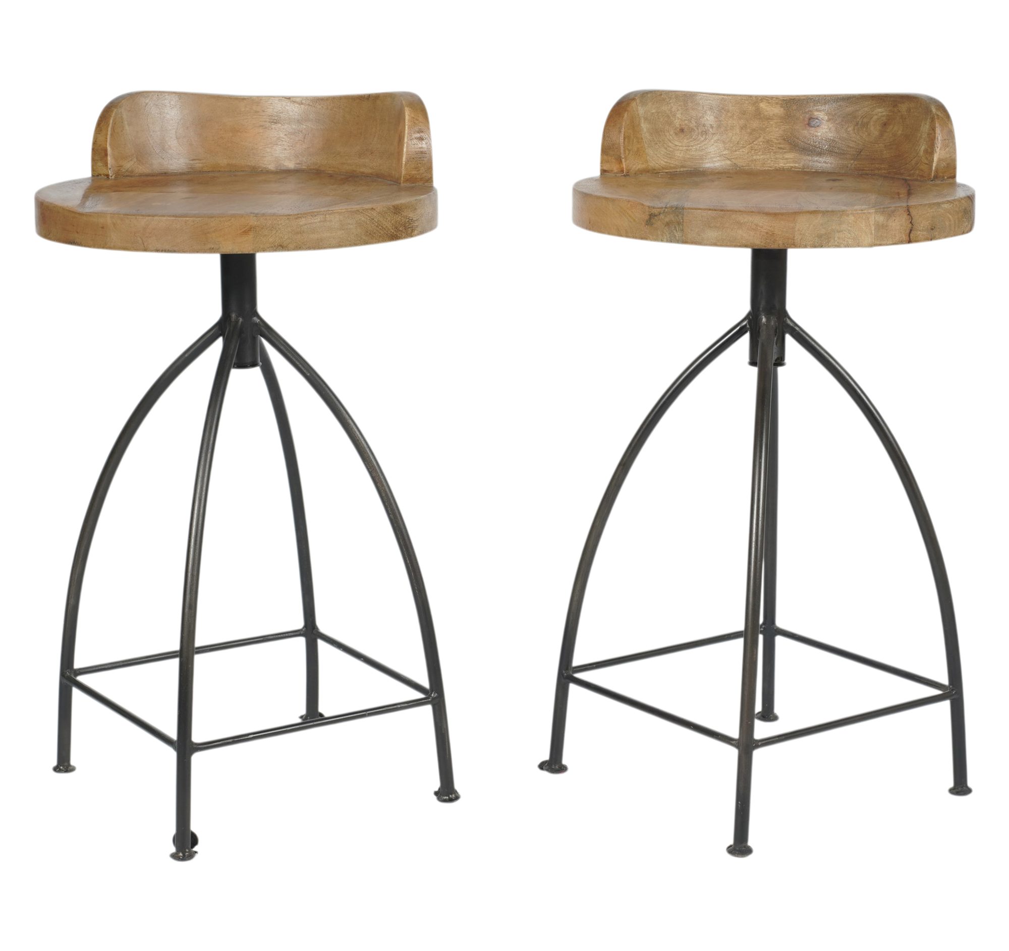 A Pair of Wood and Iron Bar Stools