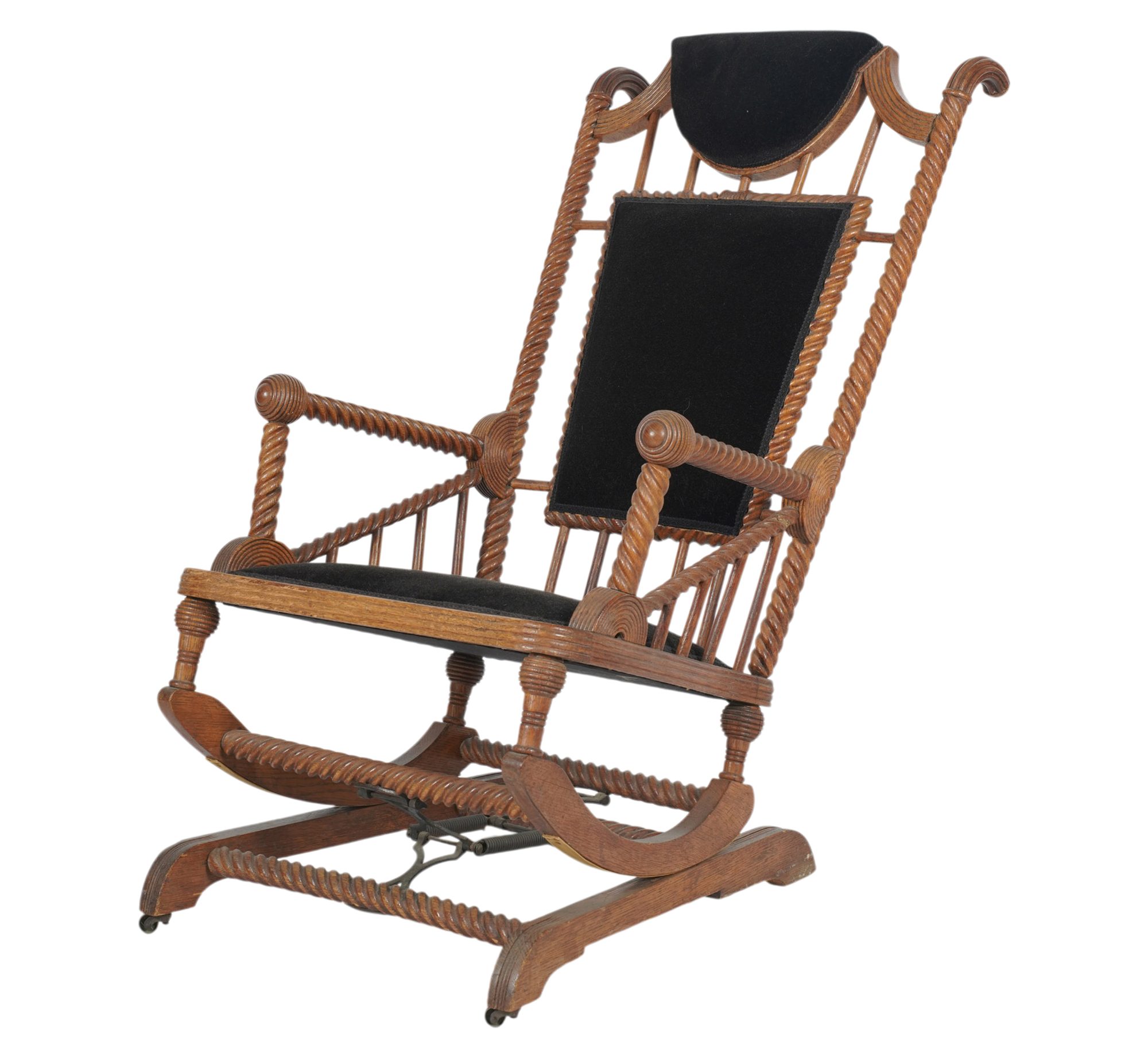 A Stick and Ball Style Platform Rocker Covered in Black Velvet
