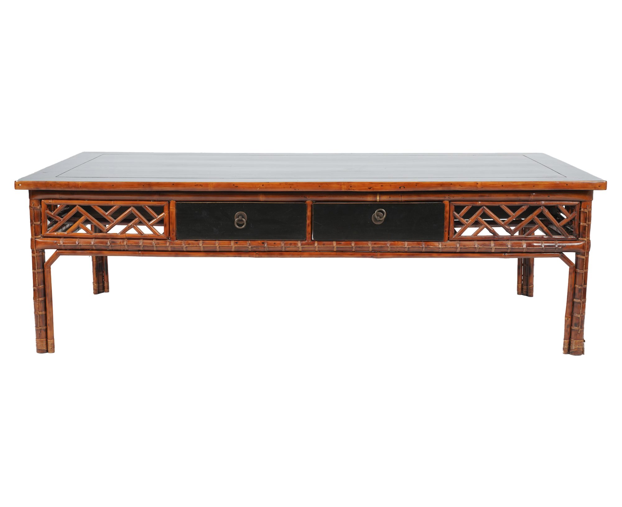 Chinese Rattan and Ebonized Coffee Table
