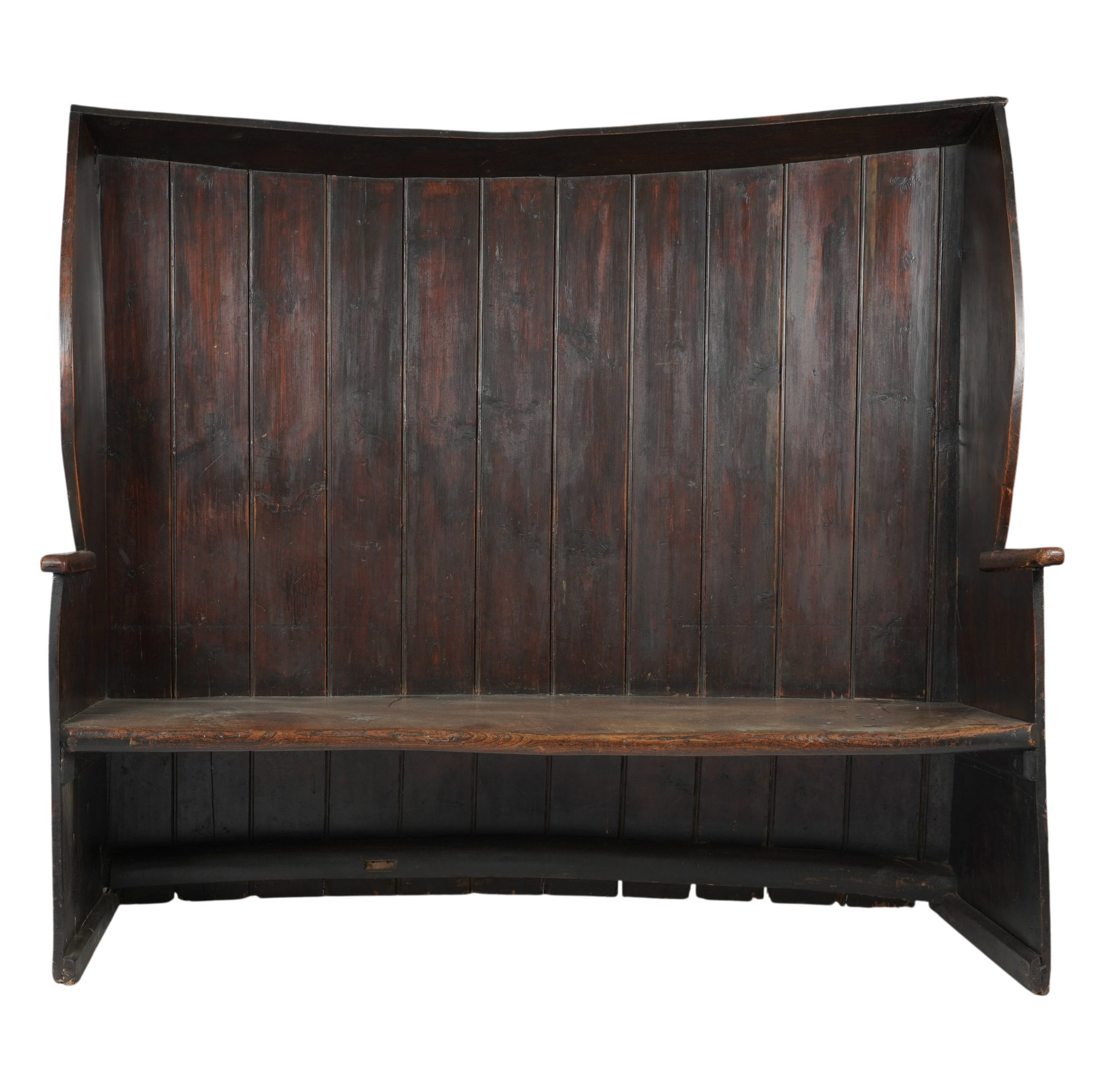 An English Oak Curved High Back Settle