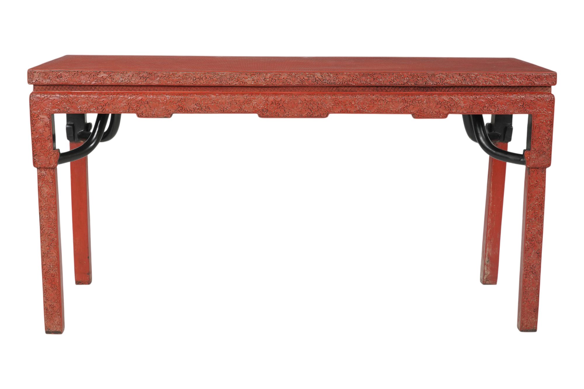 A Red Cinnabar Console Table