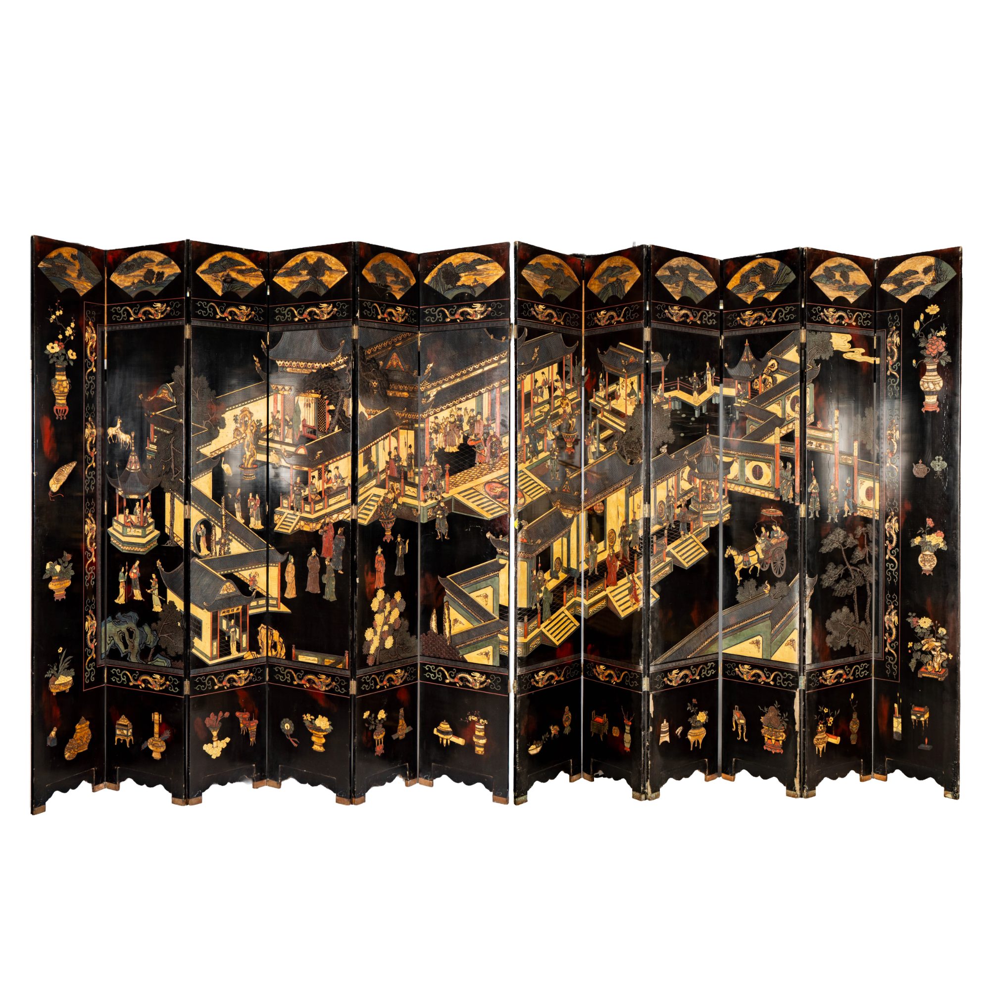 Twelve Panel Coromandel Chinese Screen