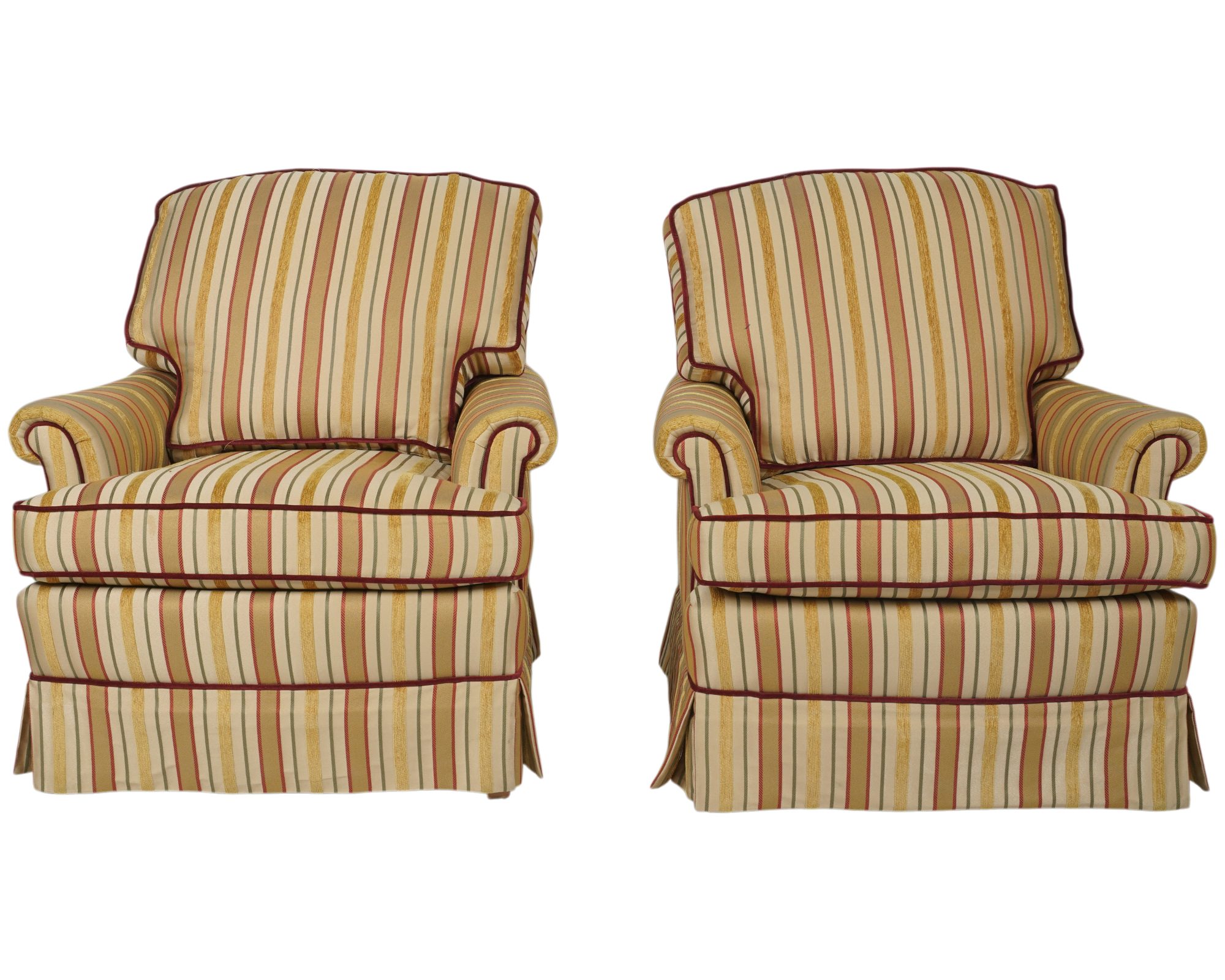 Pair of Striped Upholstered Club Chairs