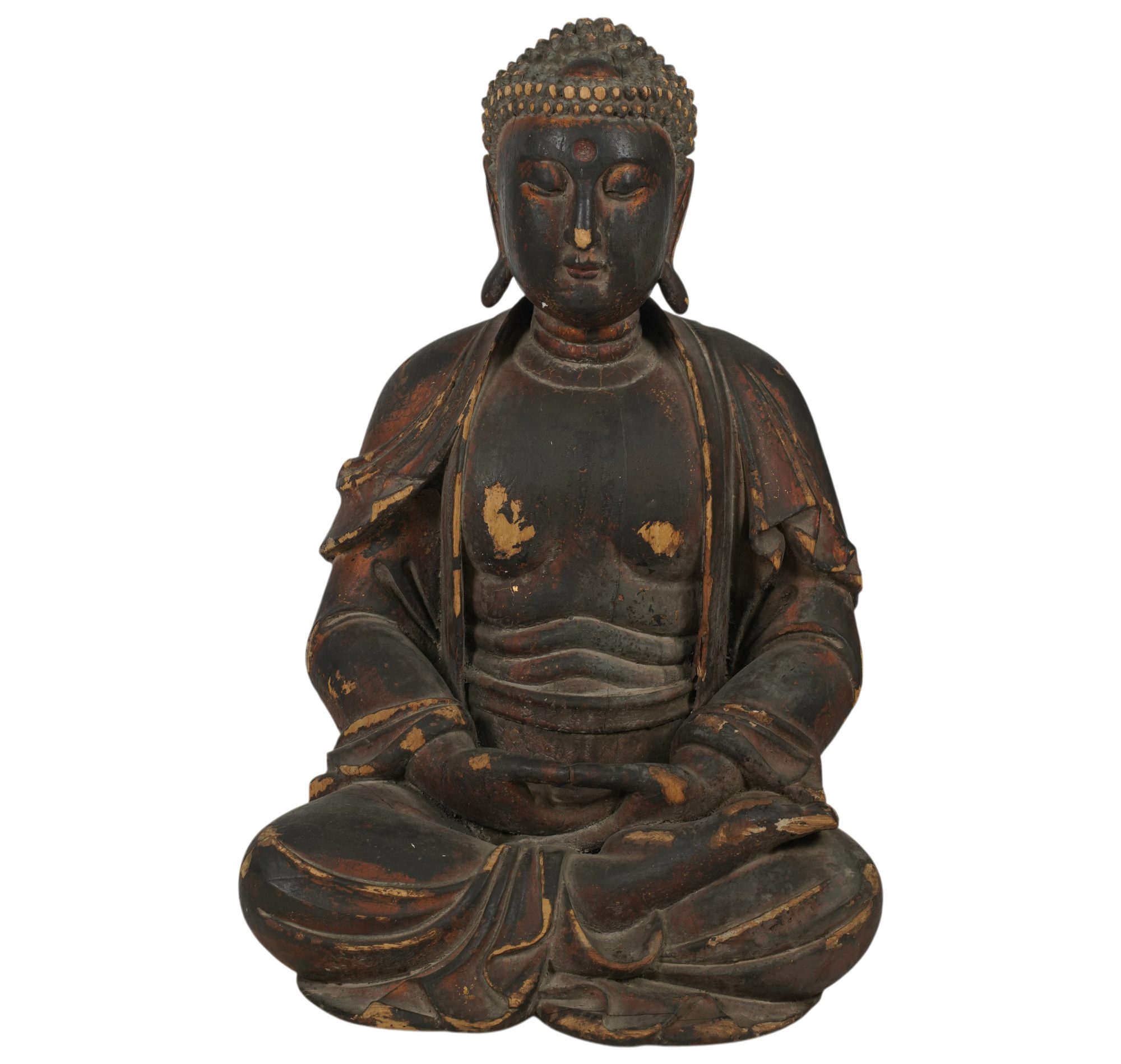 A Seated Wooden Buddha in a Dark Finish
