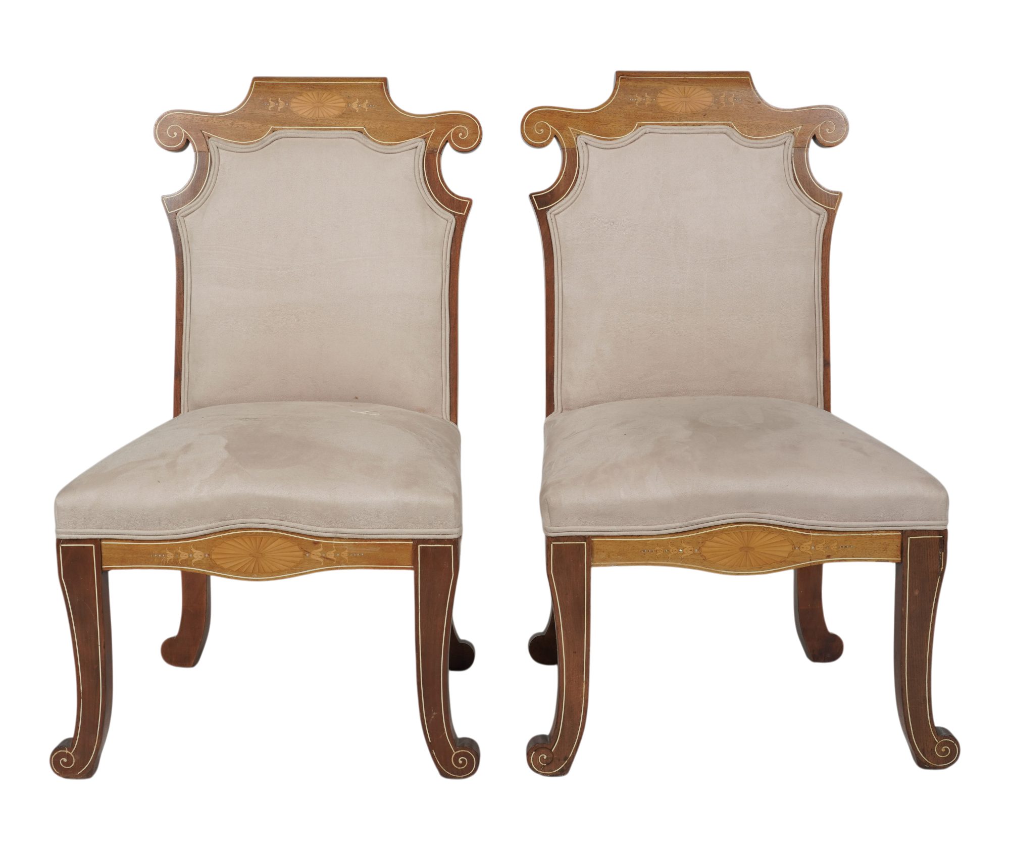 A Pair of Edwardian Style Side Chairs with Inlaid Wood