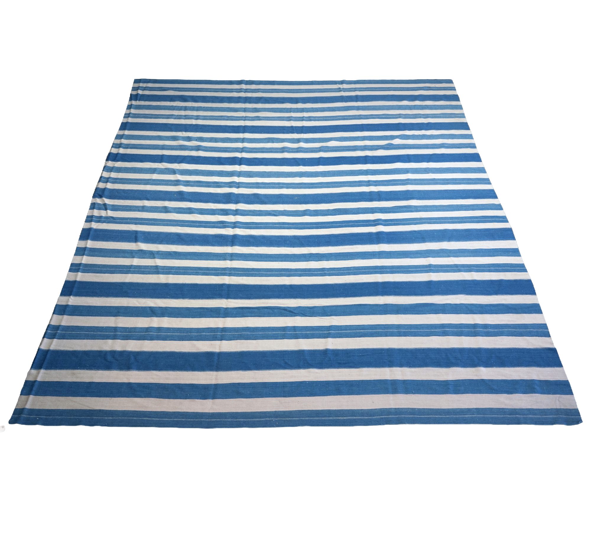 Large Blue and White Dhurrie Area Rug 15'3" x 12'8"