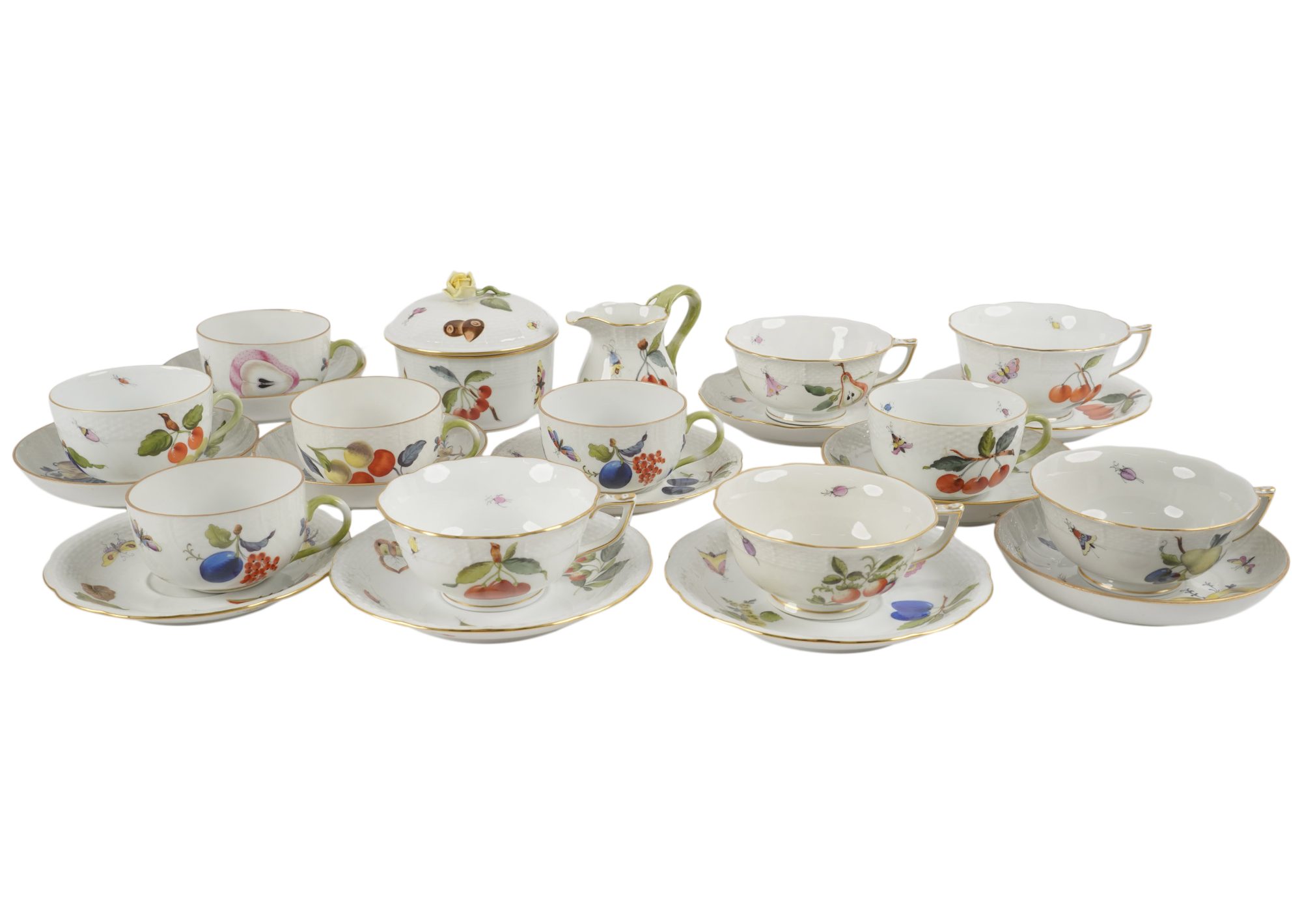A Group of Herend Tea Cups and Sauceers