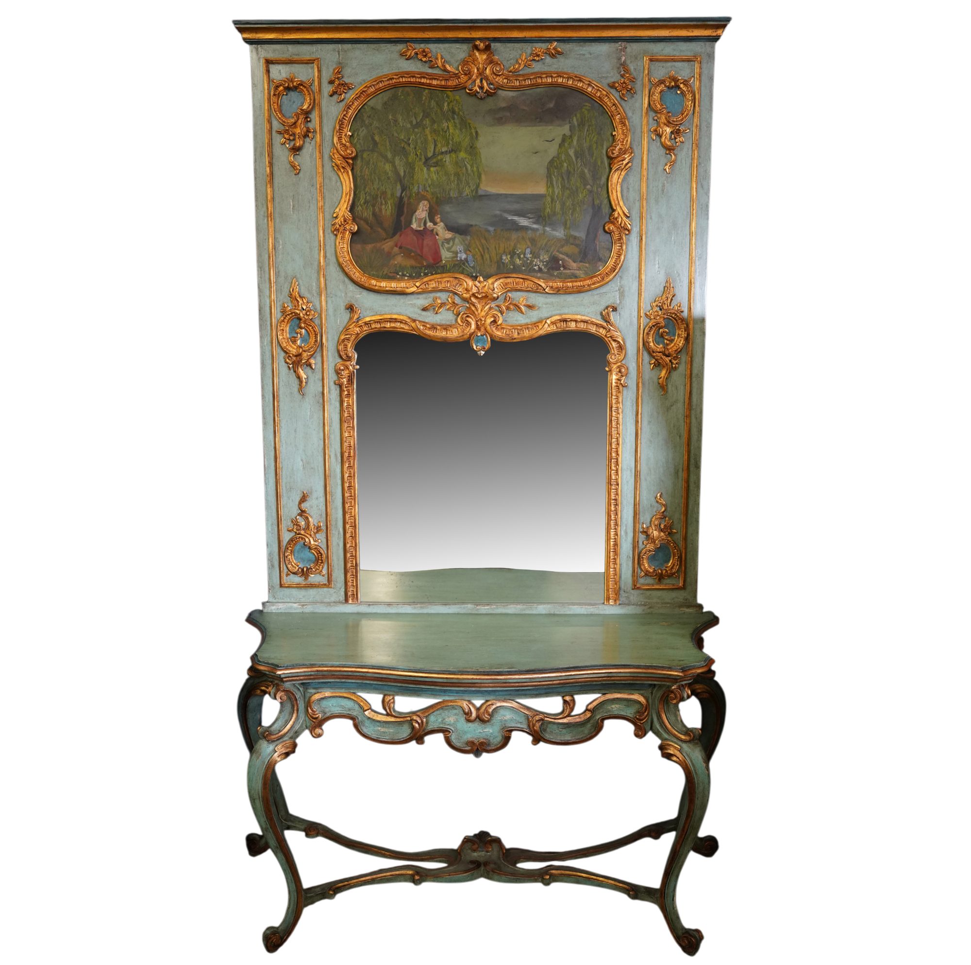 Italian Painted Console and Trumeau Mirror