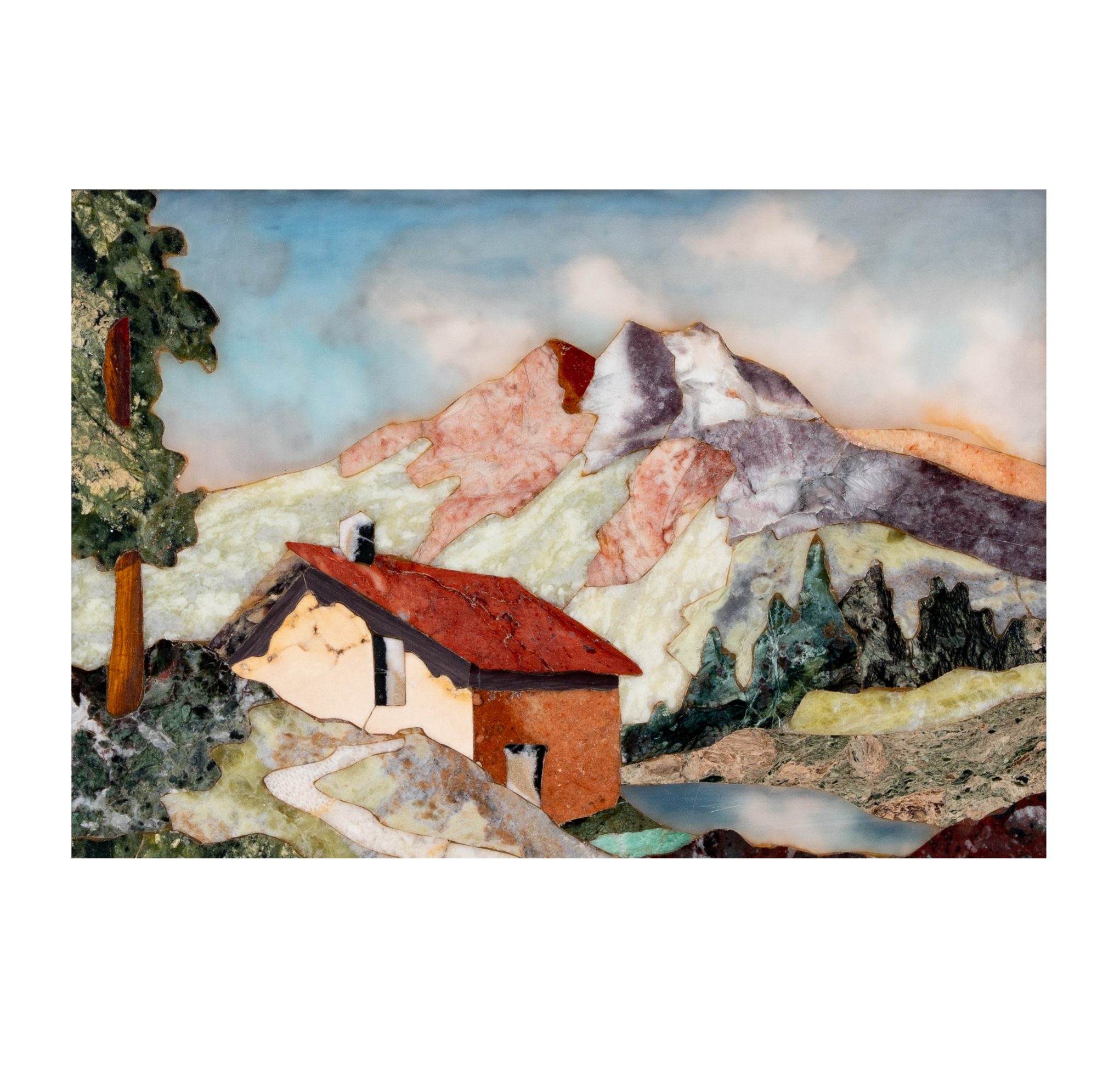 Italian G. Ugolini Pietra Dura Mosaic Landscape Plaque