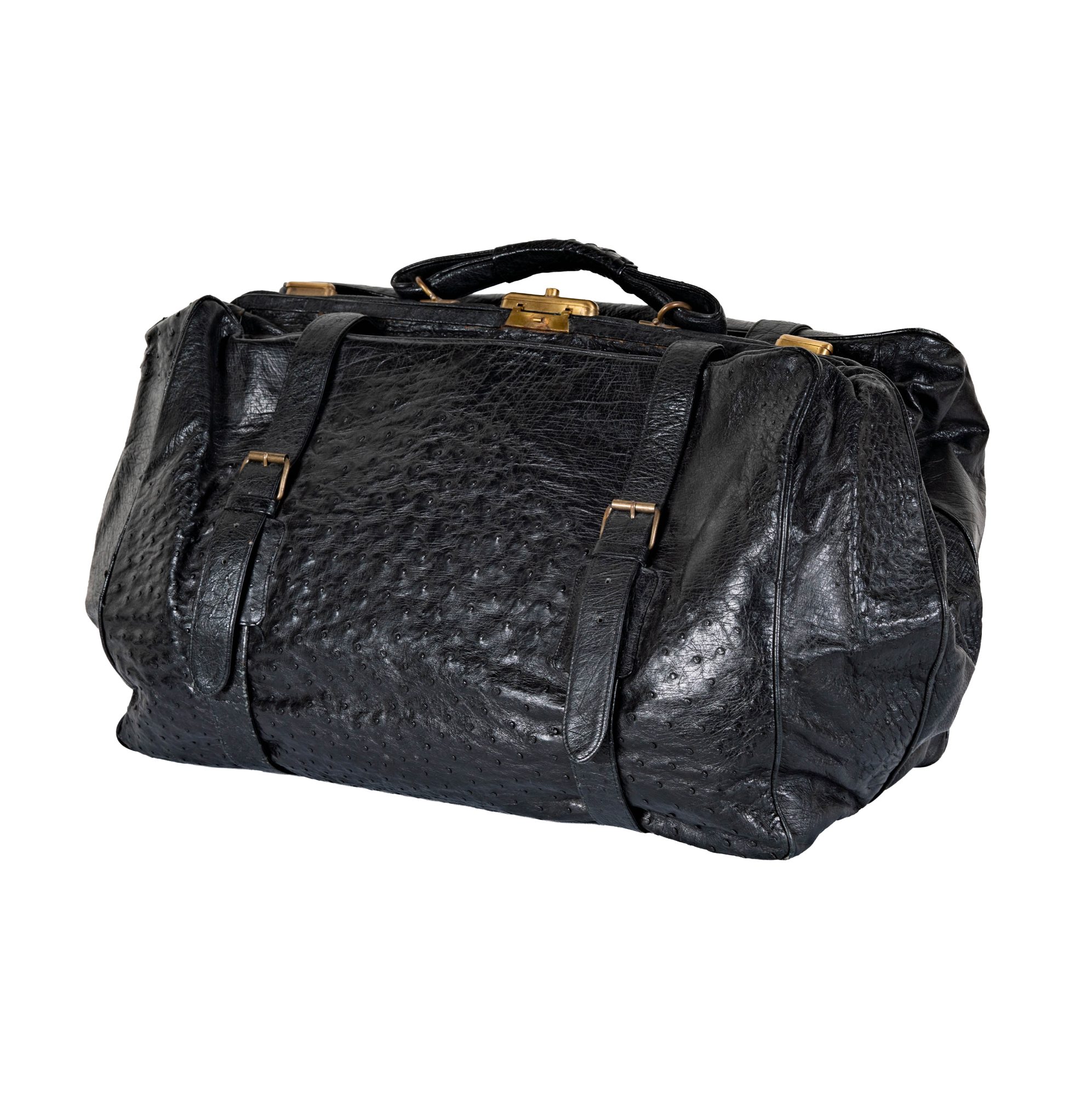 A Large Vintage Black Leather Duffle Bag