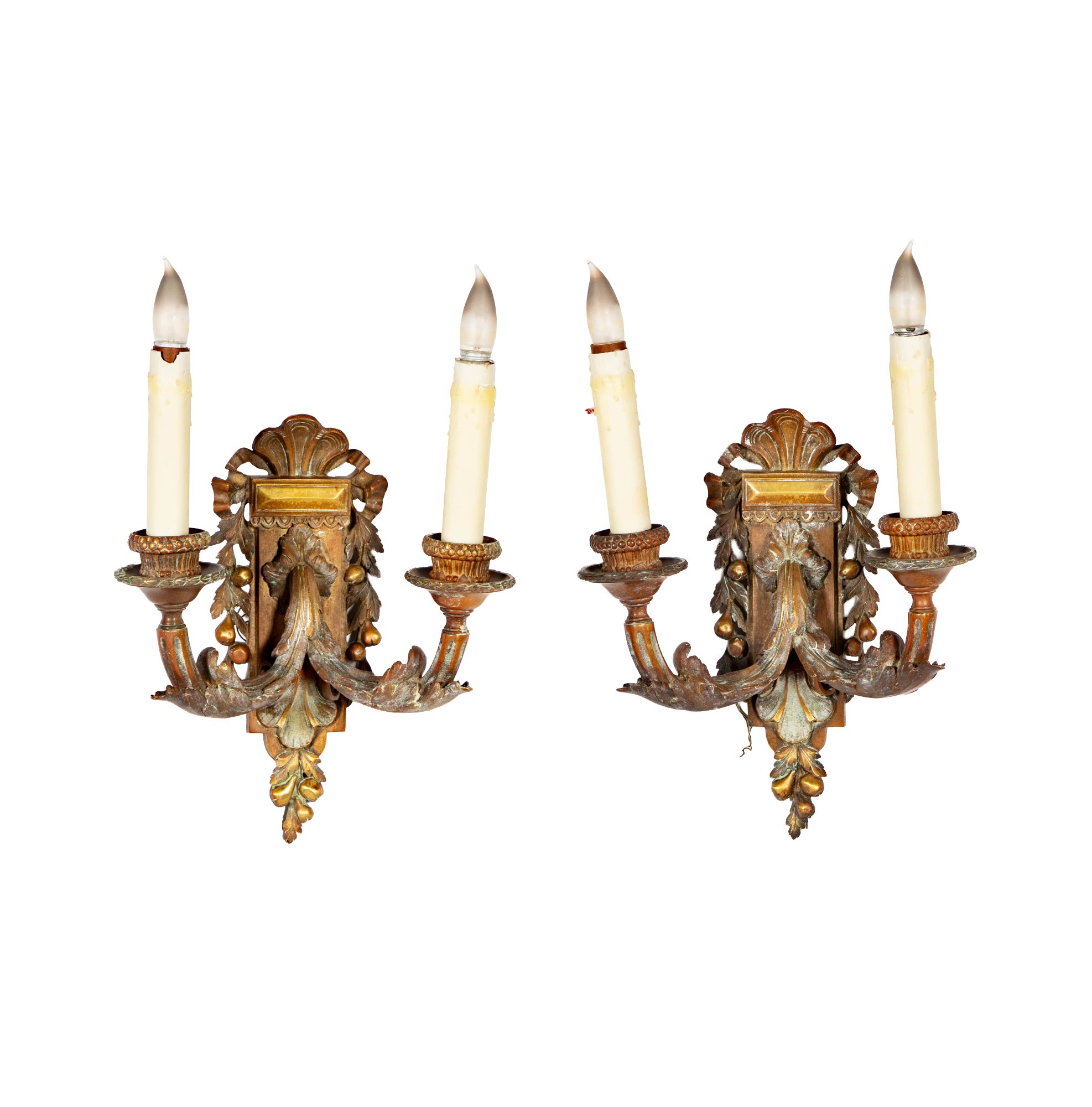 Pair of Brass Two-Light Wall Sconces
