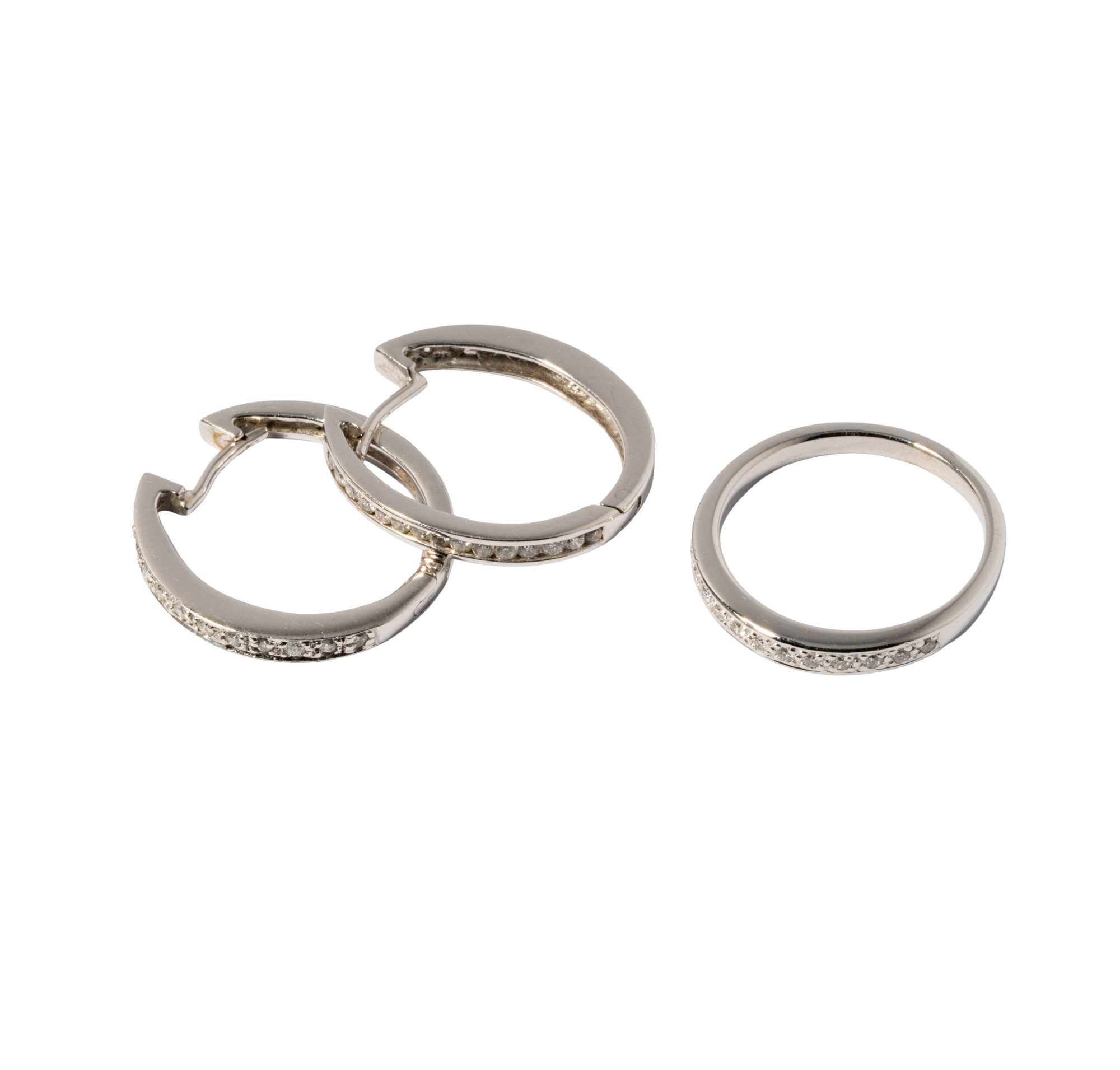 14KT White Gold Diamond Earrings and Diamond Ring Suite