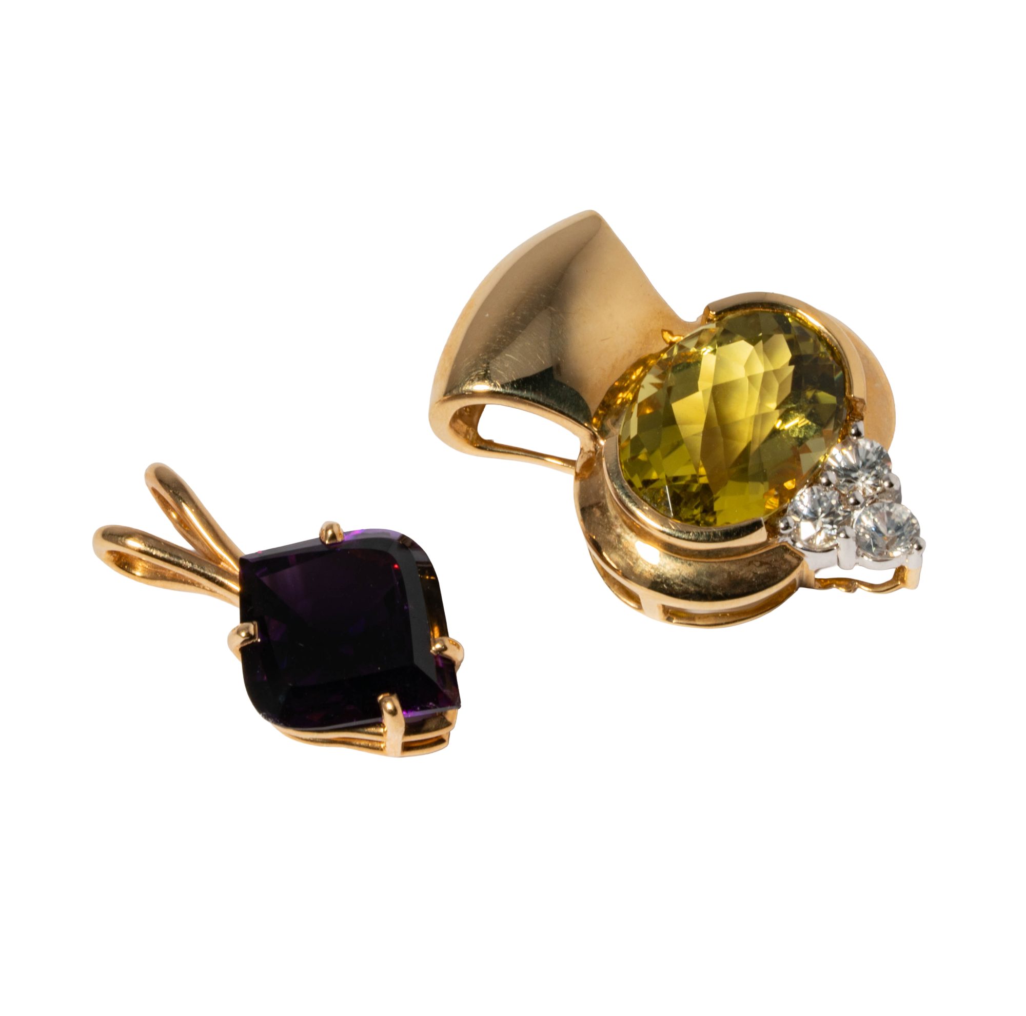 Two Yellow Gold Stone Set Pendants