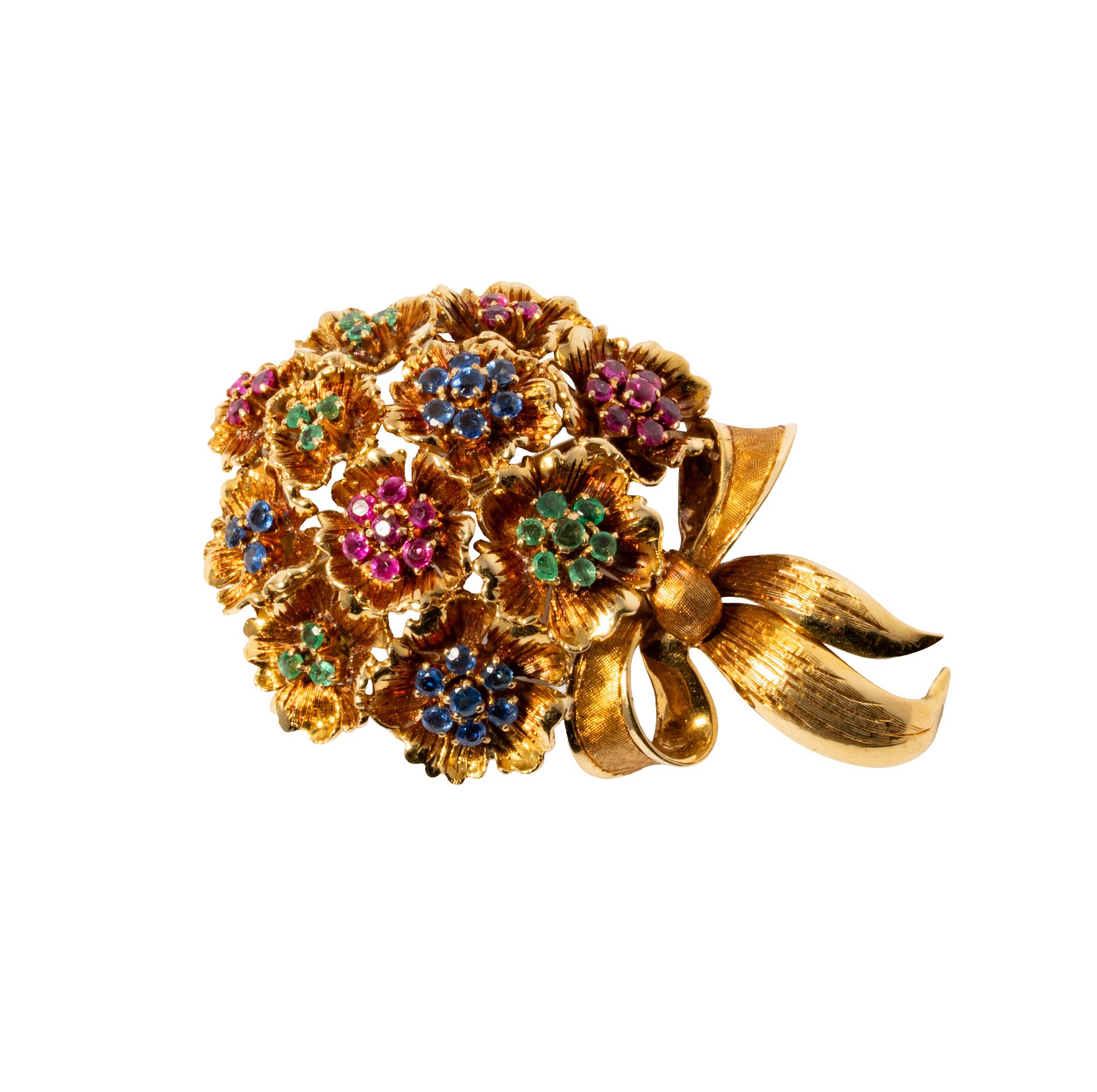 18KT Yellow Gold Multi-Gem Set Floral Brooch