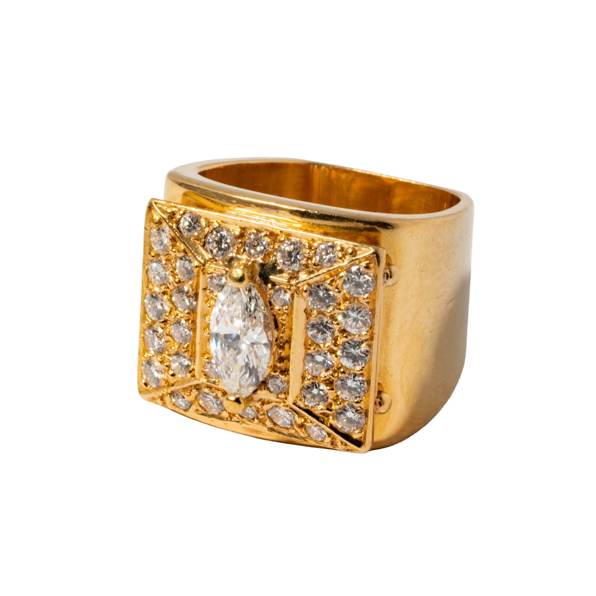 18KT Yellow Gold Men's Square Diamond Cluster Ring