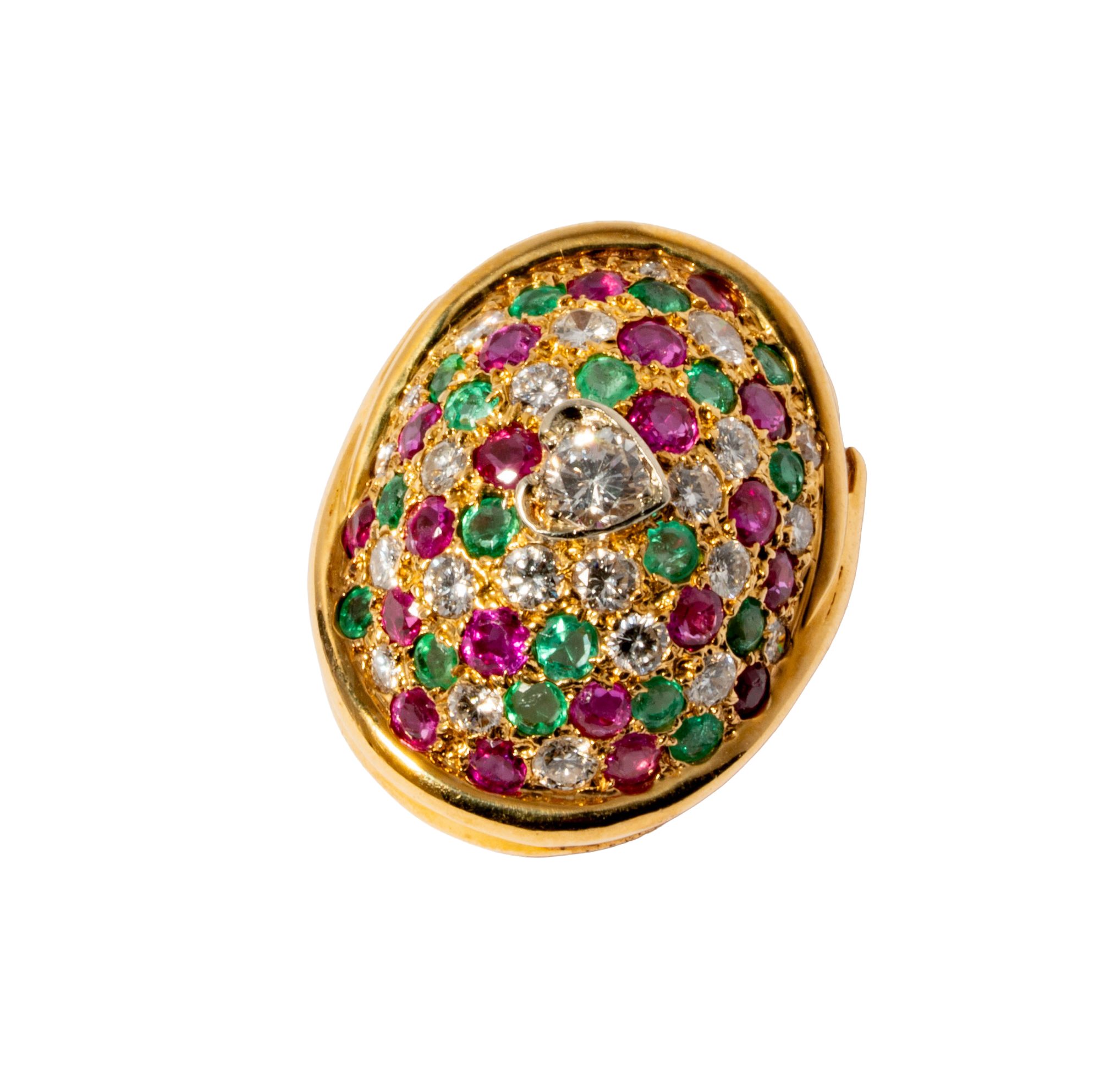 18KT Yellow Gold Multi Stone Domed Brooch