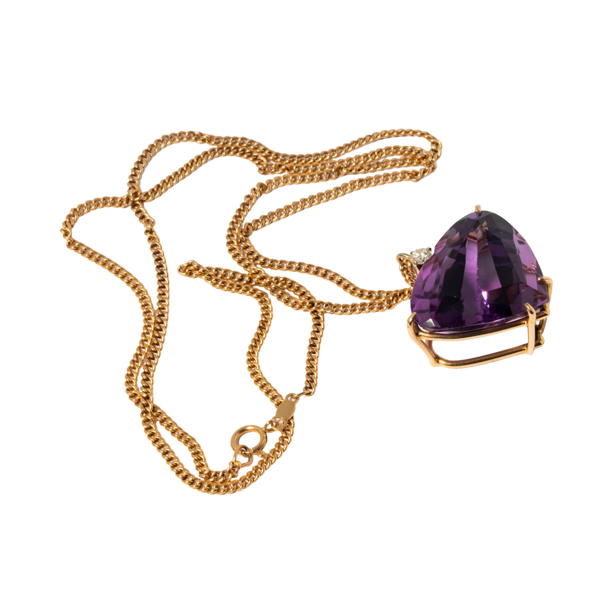 14KT Yellow Gold Chain and Trillion-Cut Amethyst