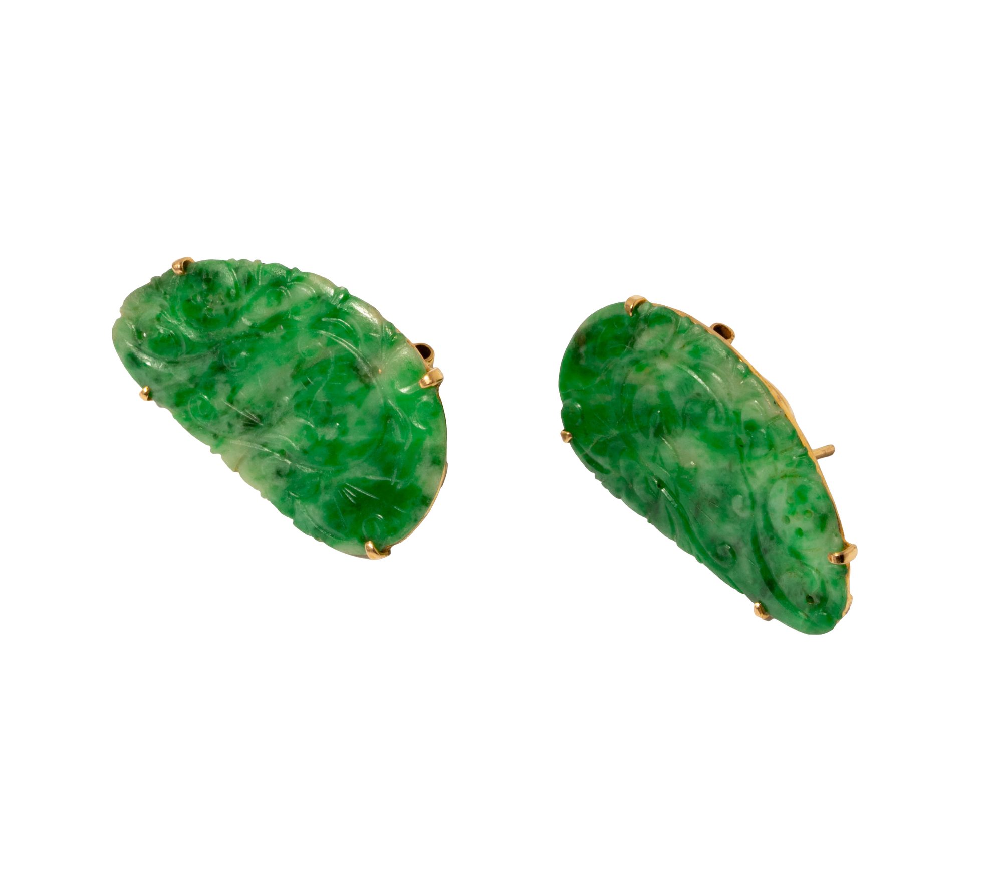 14 KT Yellow Gold and Jadeite Earrings