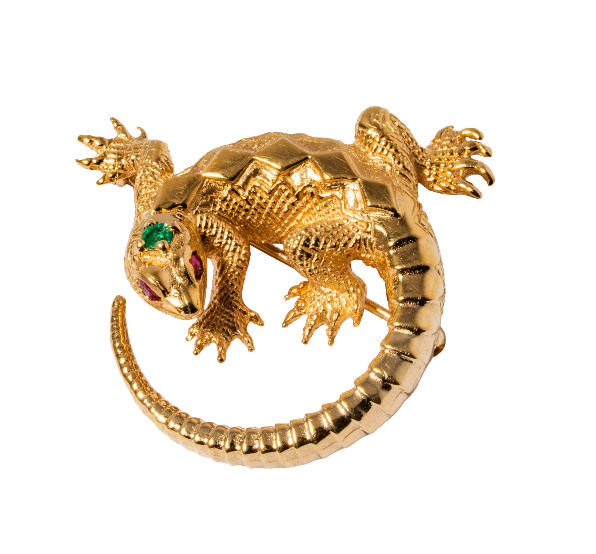 14 Karat Yellow Gold Gem-set Lizard Brooch