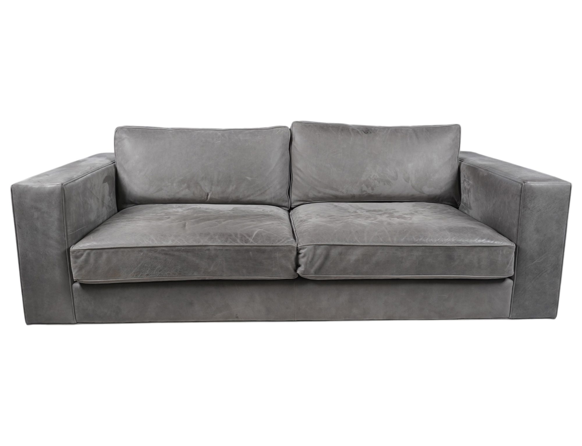 A Restoration Hardware Gray Leather Sofa