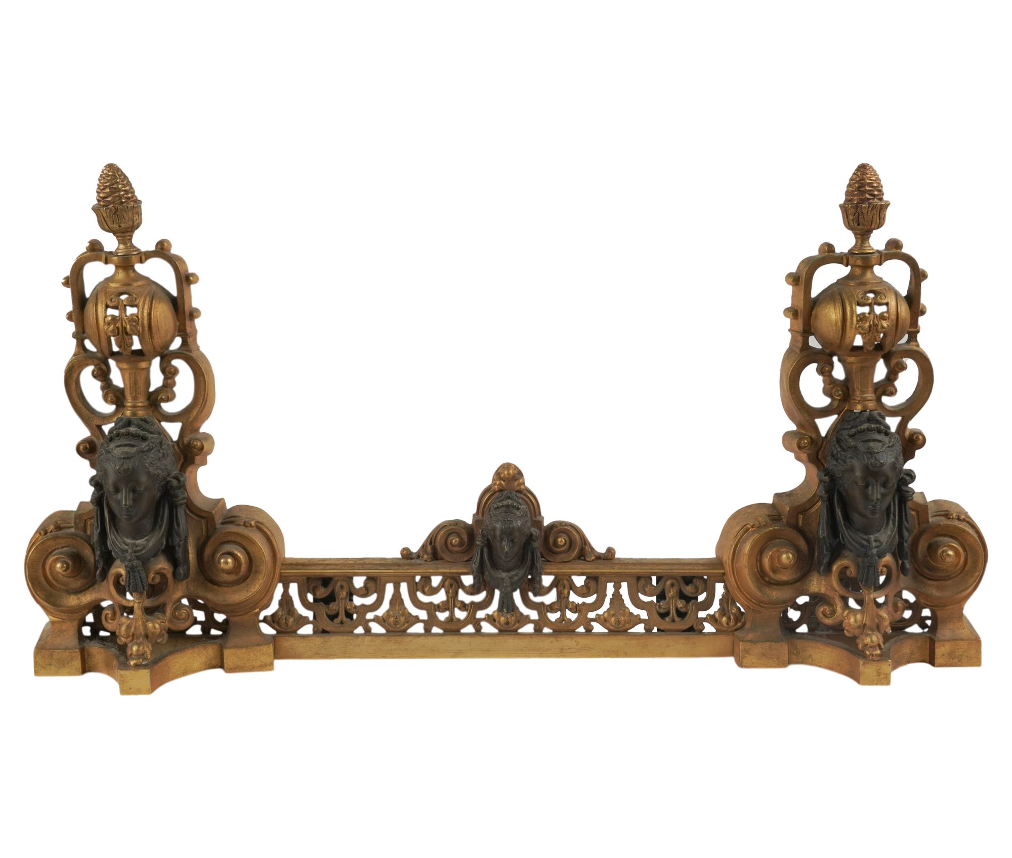 French Gilt Metal Chenets with Fender