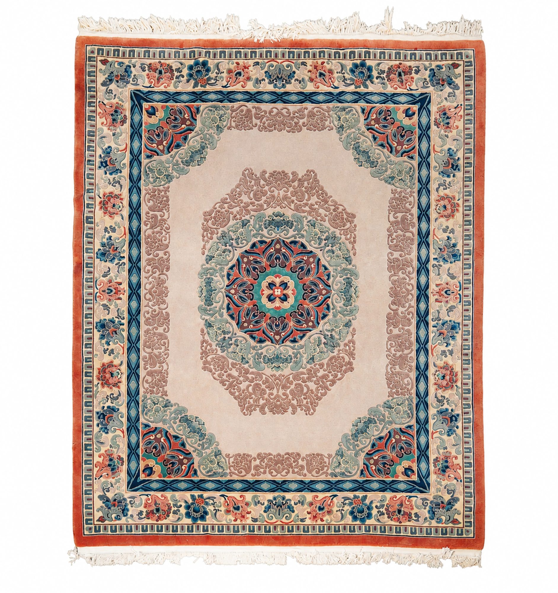 Chinese Beige and Blue Deco-Style Area Rug
