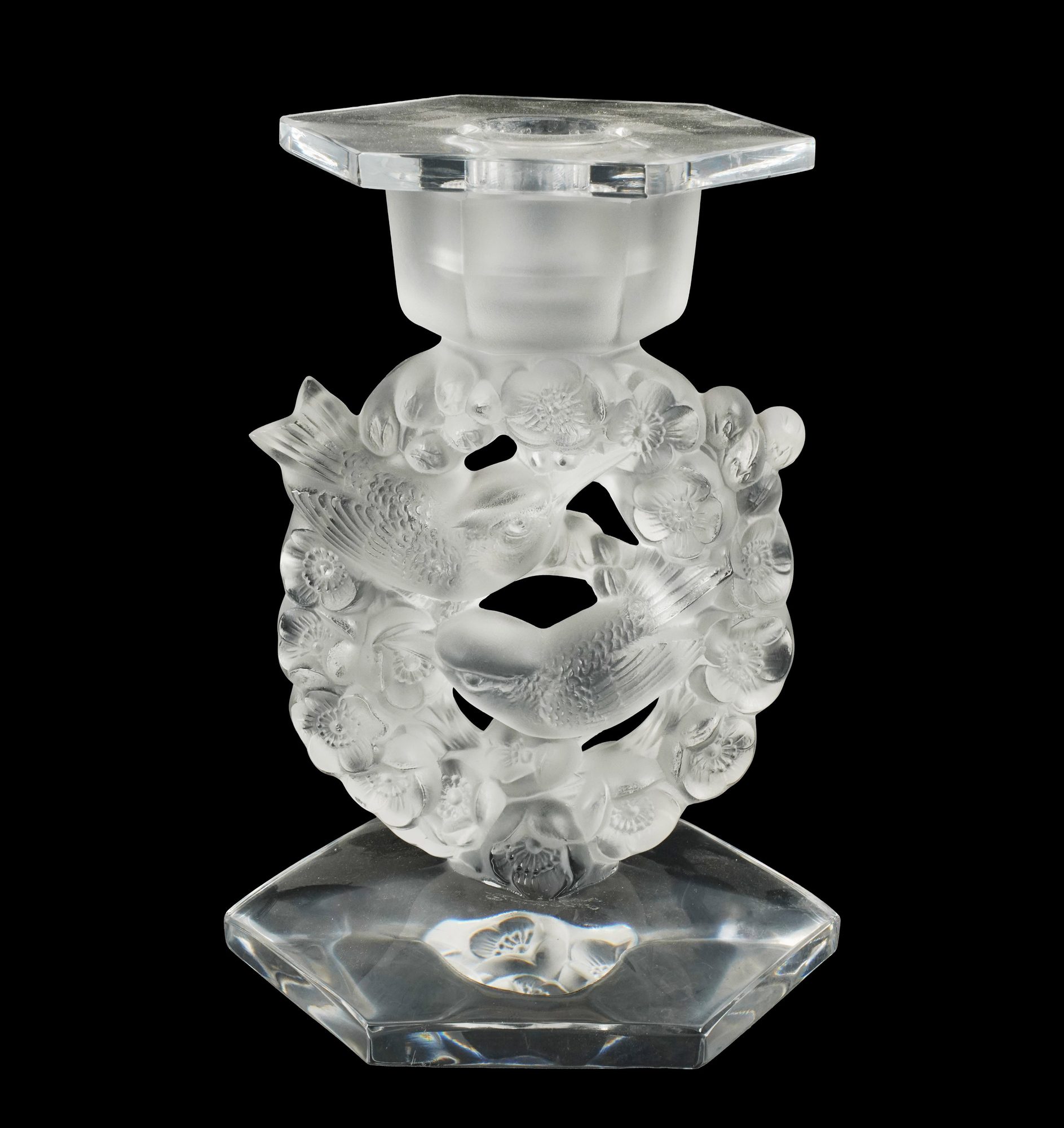 A Lalique Mesanges Crystal Candlestick