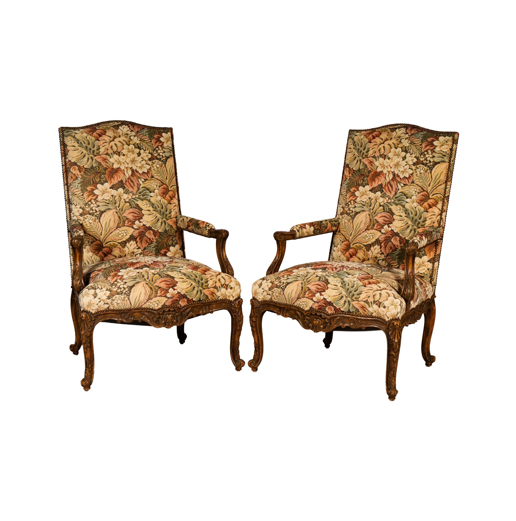 Pair of Rococo-Style Upholstered Armchairs